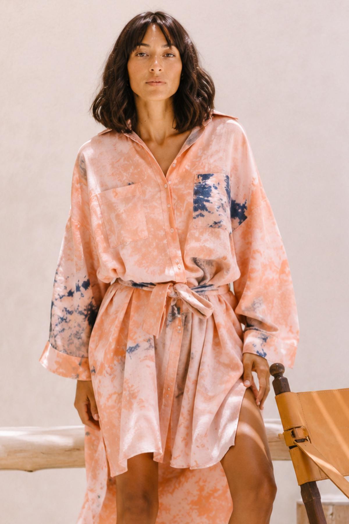 The Fall Nidra Duster in botanically dyed French linen, handmade in Bali