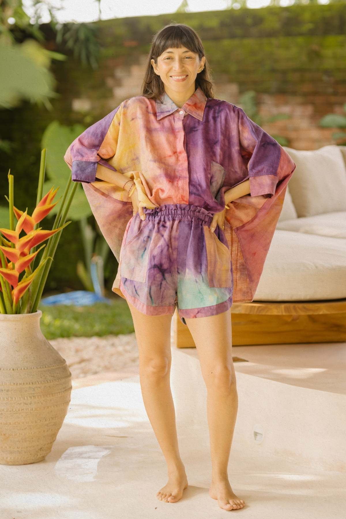 Rainbeau Linen Suka Set in botanically dyed French linen, handmade in Bali