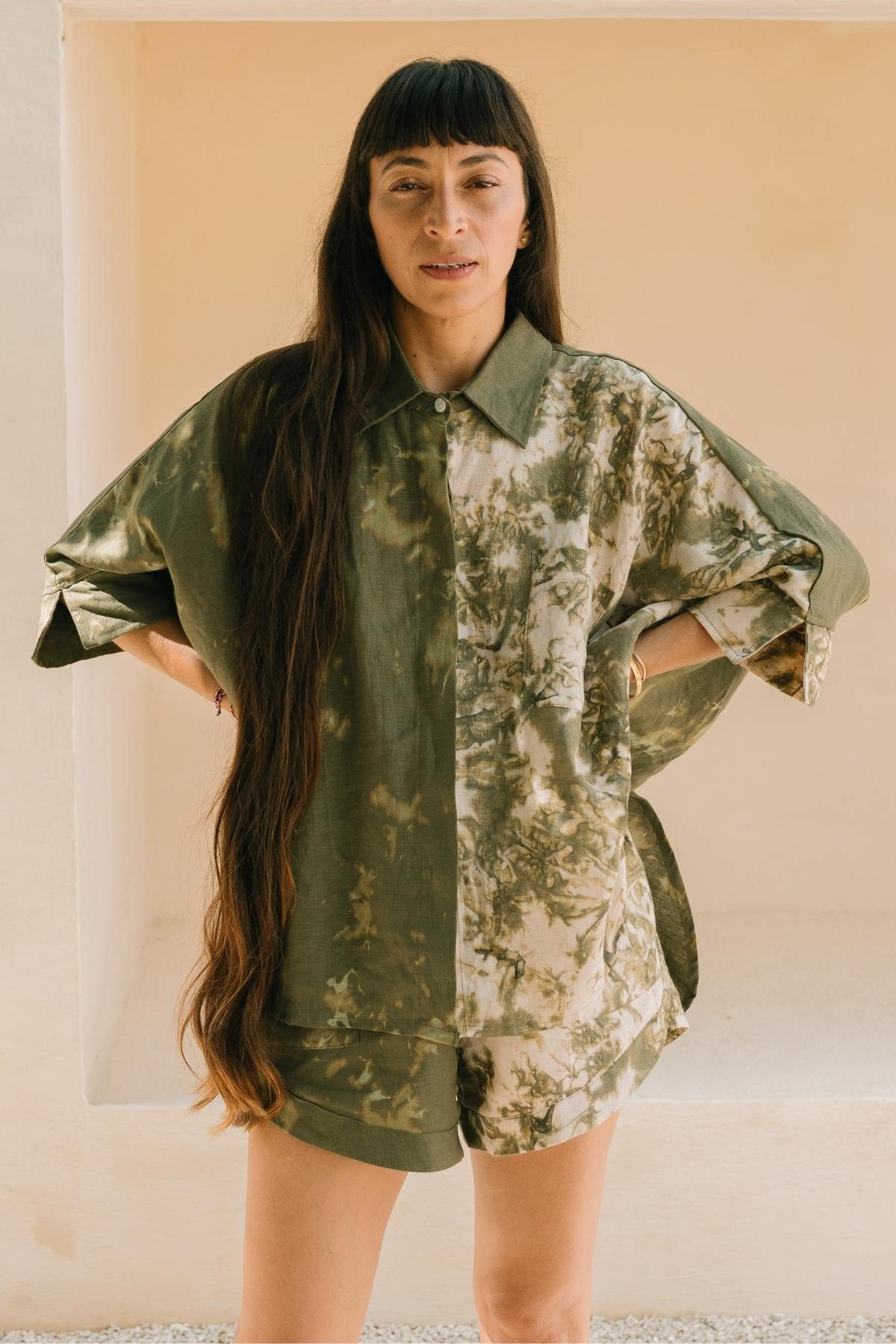 The Suka Set in Tierra, botanically hand dyed linen, handmade in Bali