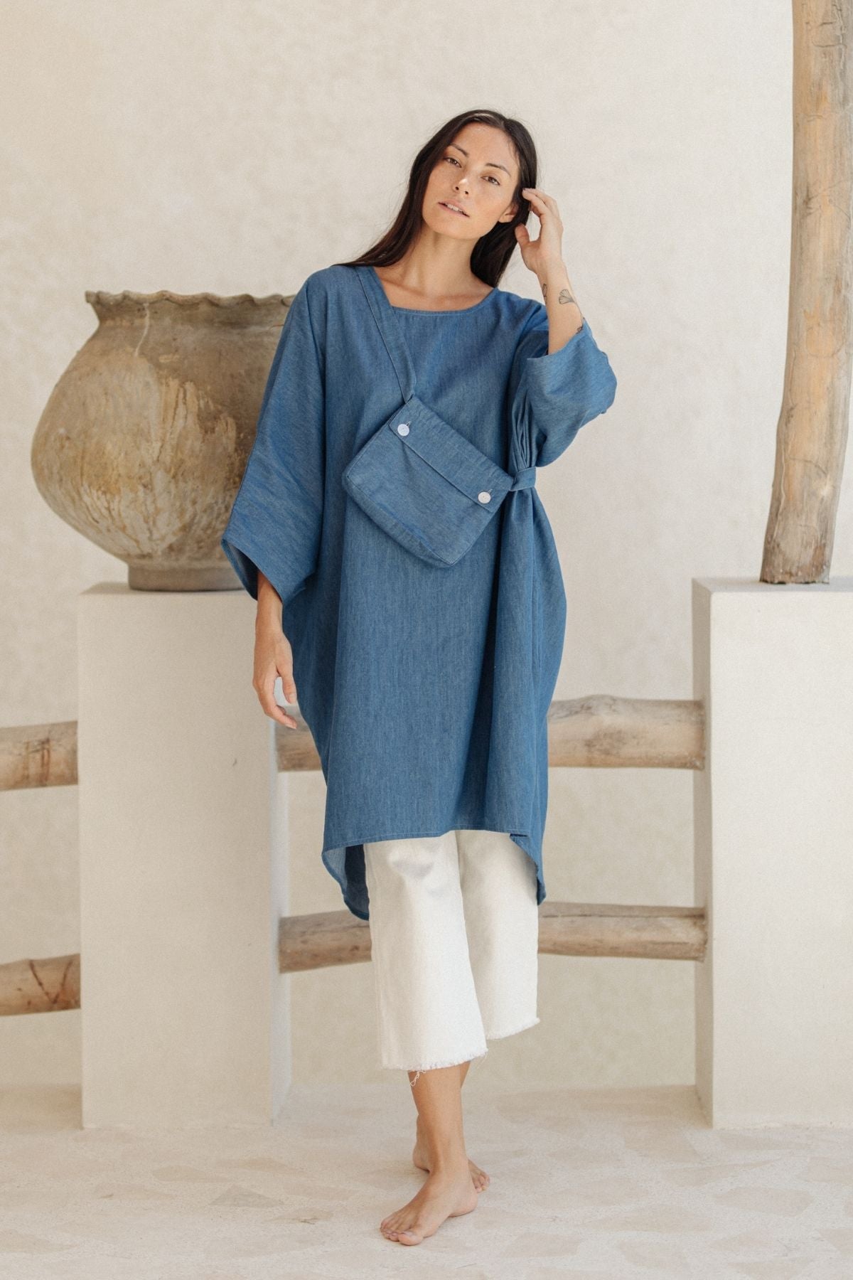 Stone Washed Denim Butterfly Tunic SS