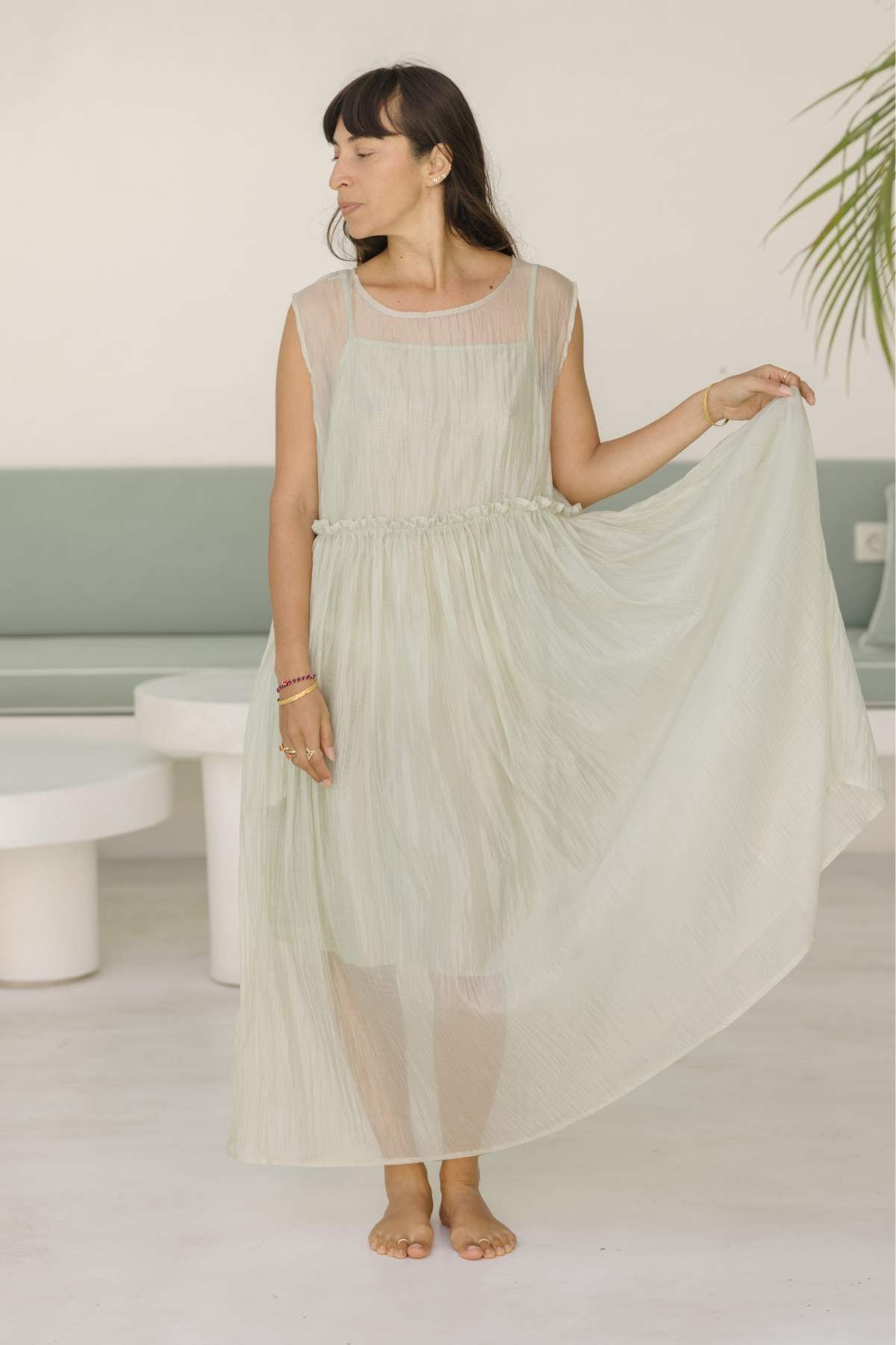 Dolly Dress Sheer Silk Matcha