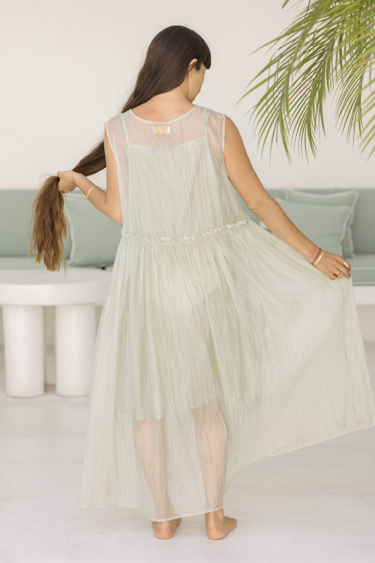 Dolly Dress Sheer Silk Matcha