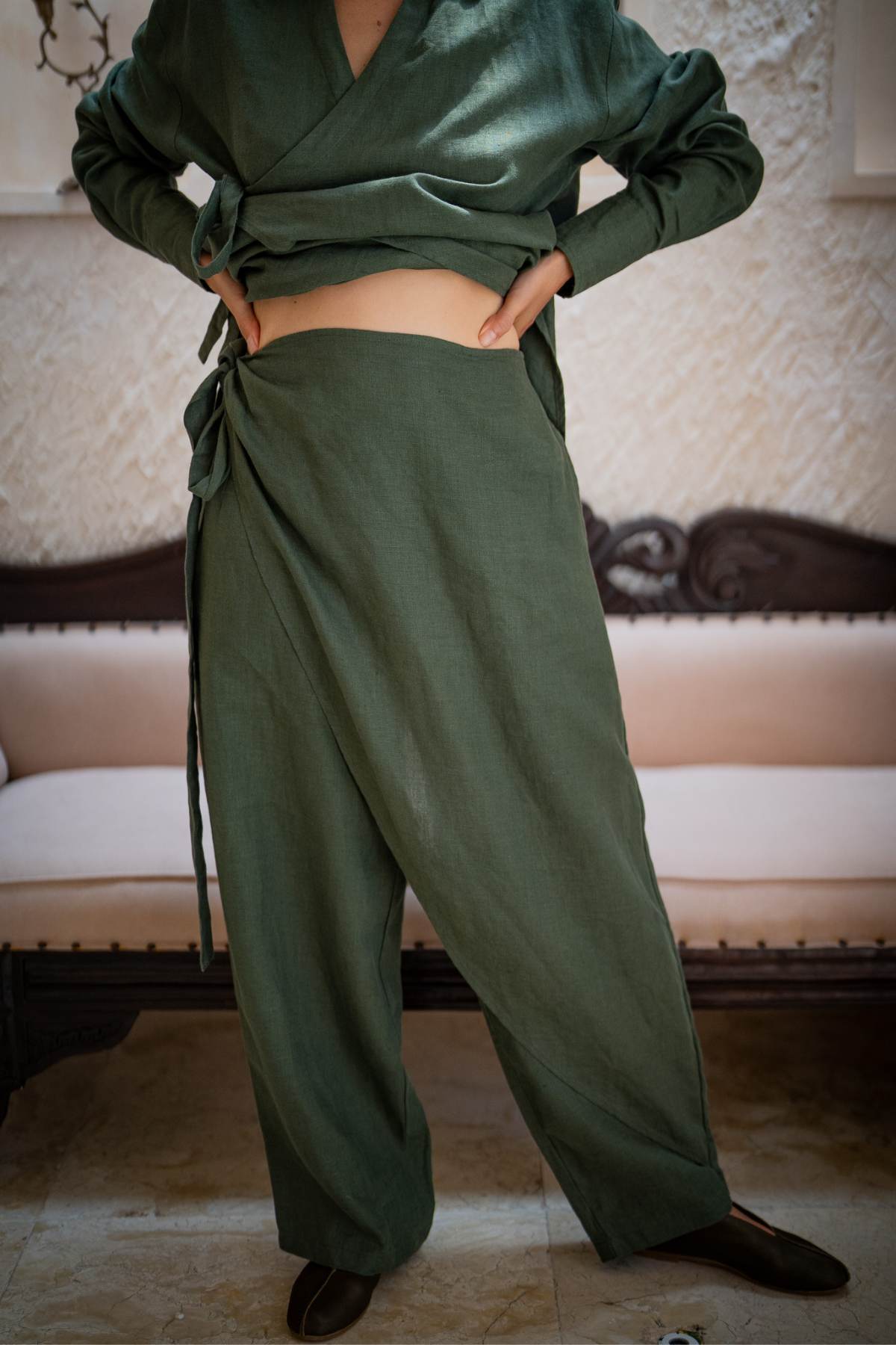 Nam Wrap Top Set with Wrap Linen Pants