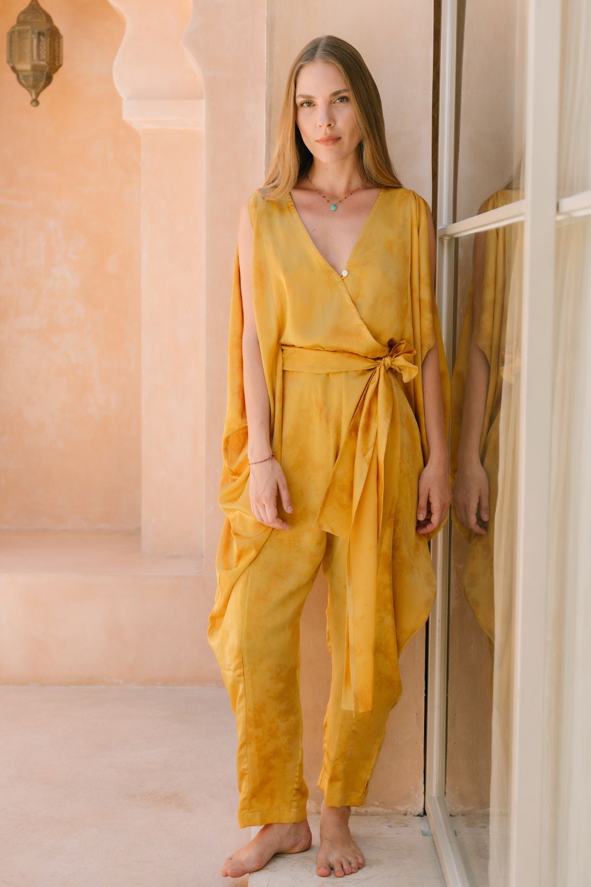 Kuan Yin Silk Playsuit - Turmeric Gold