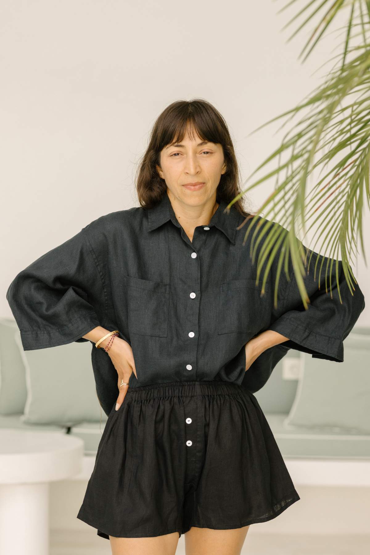 Nidra Button Down Top, Dark Moon Black - PR