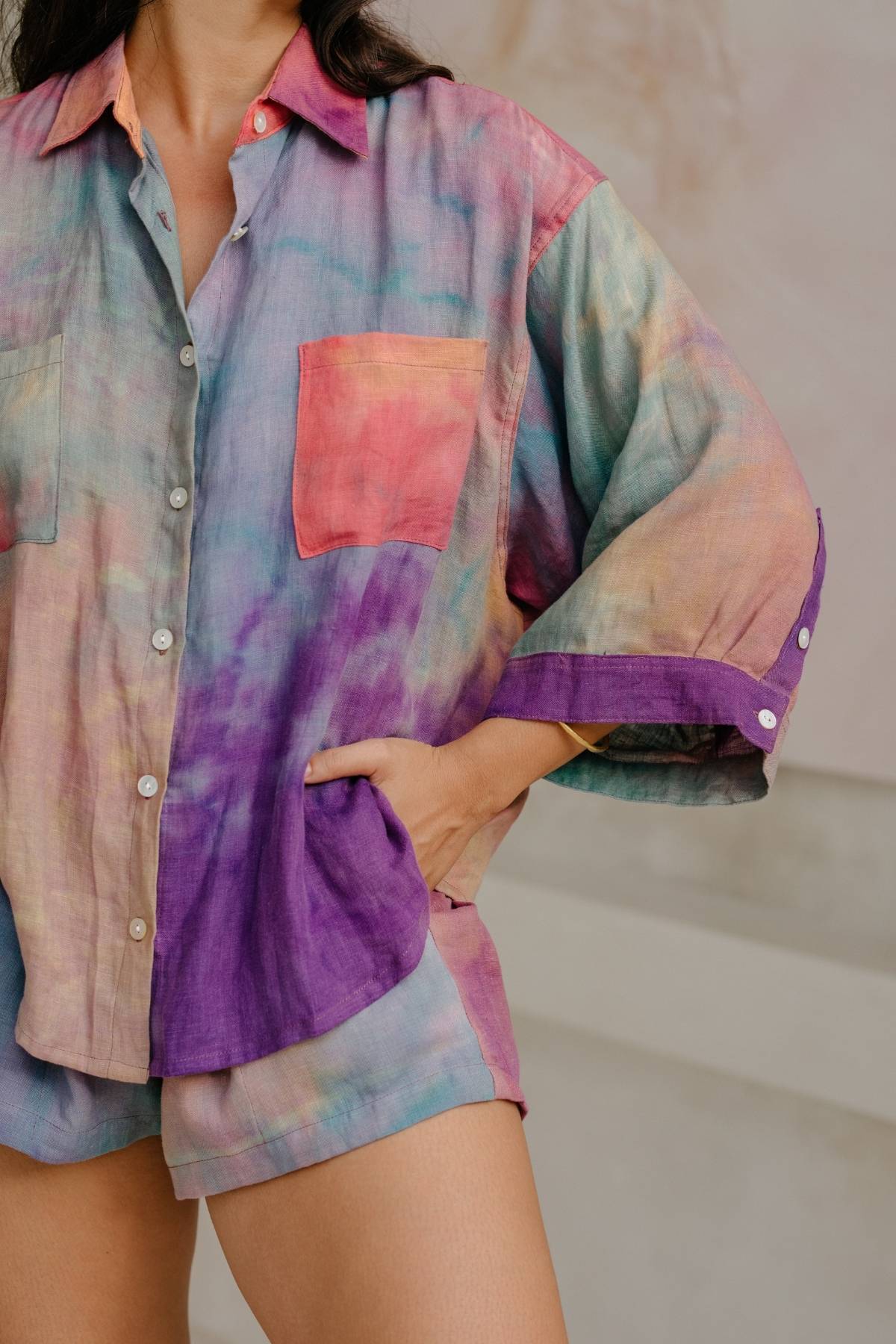 Limited Edition Nidra Button Down Top (Rainbeau, Plant Dyed)