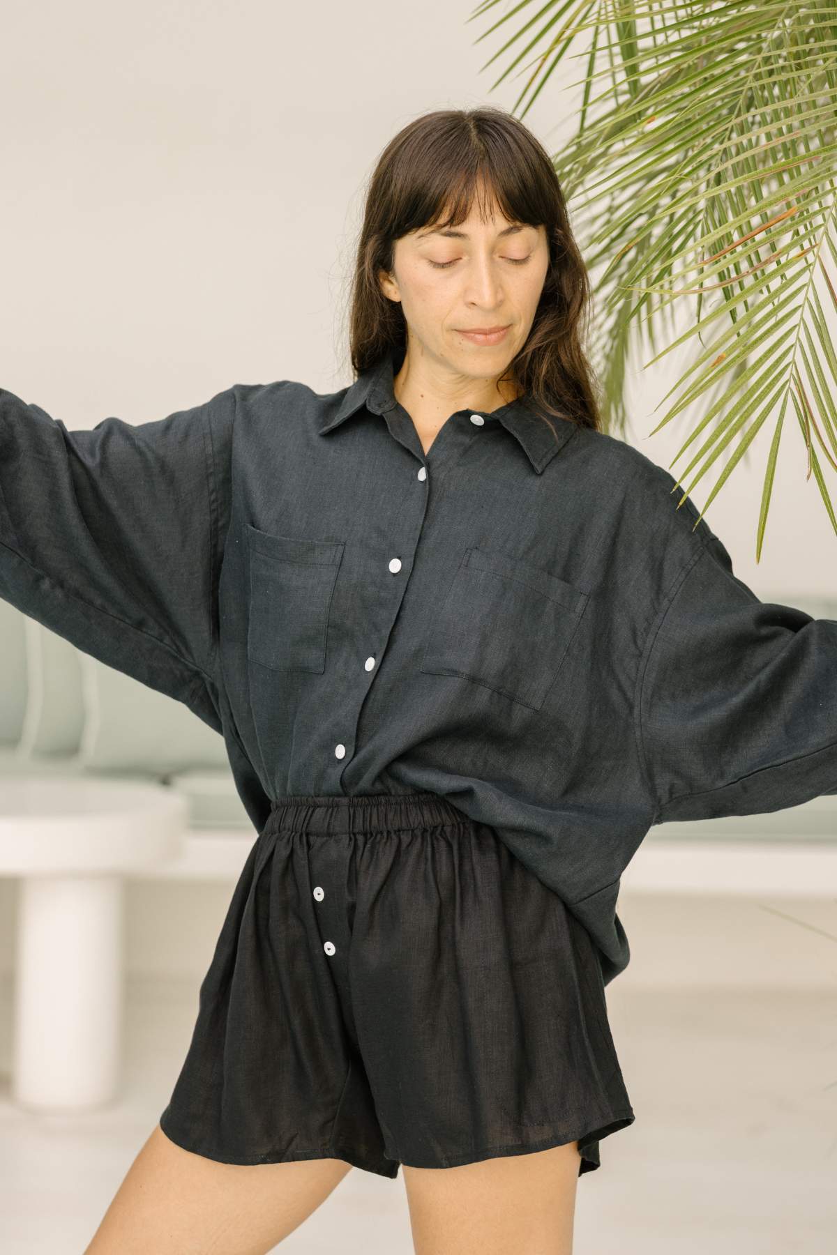 Nidra Button Down Top, Dark Moon Black - PR