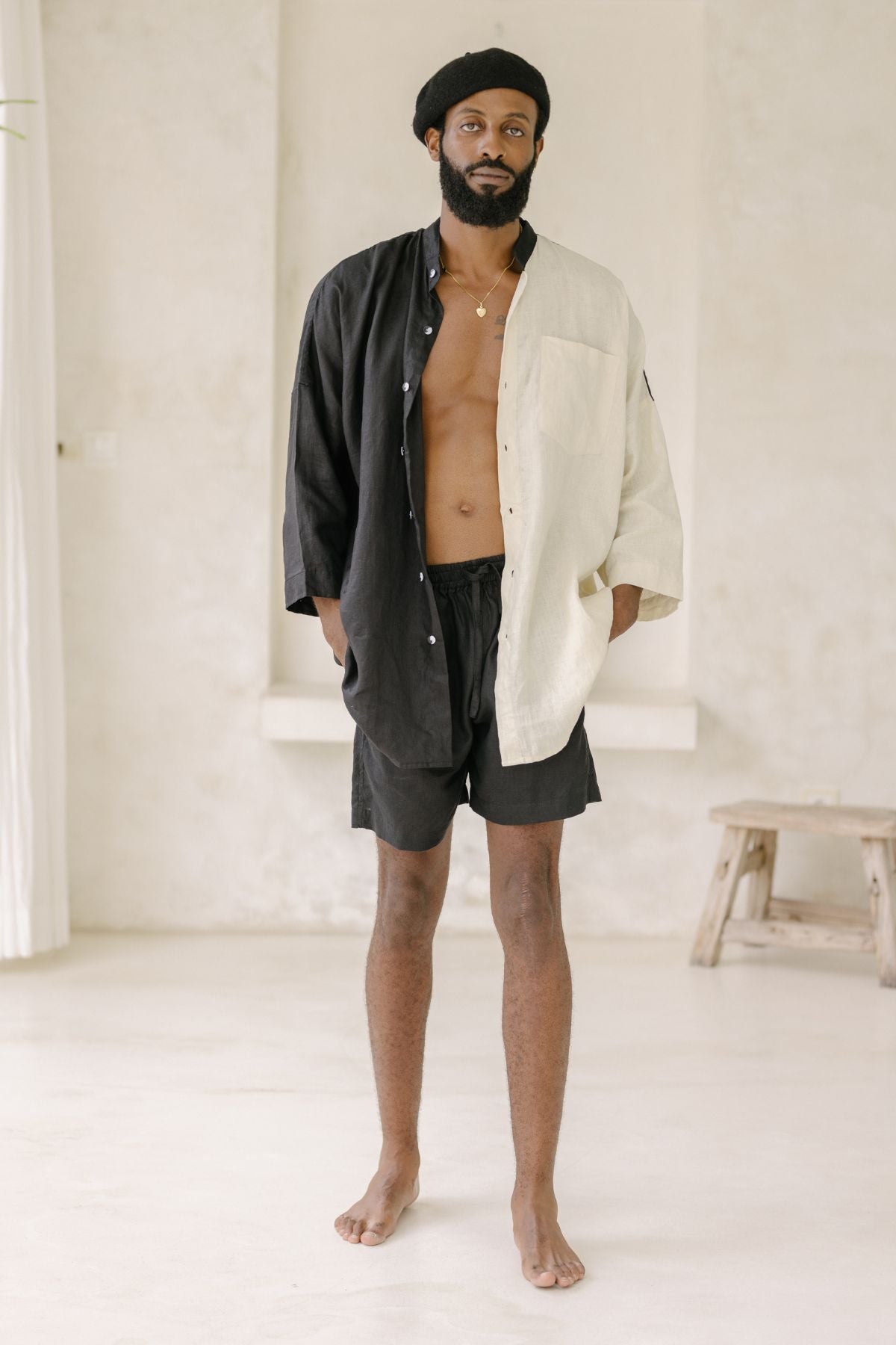 Yin Yang Linen Camisa Del Novio Set (Top & Bottom )