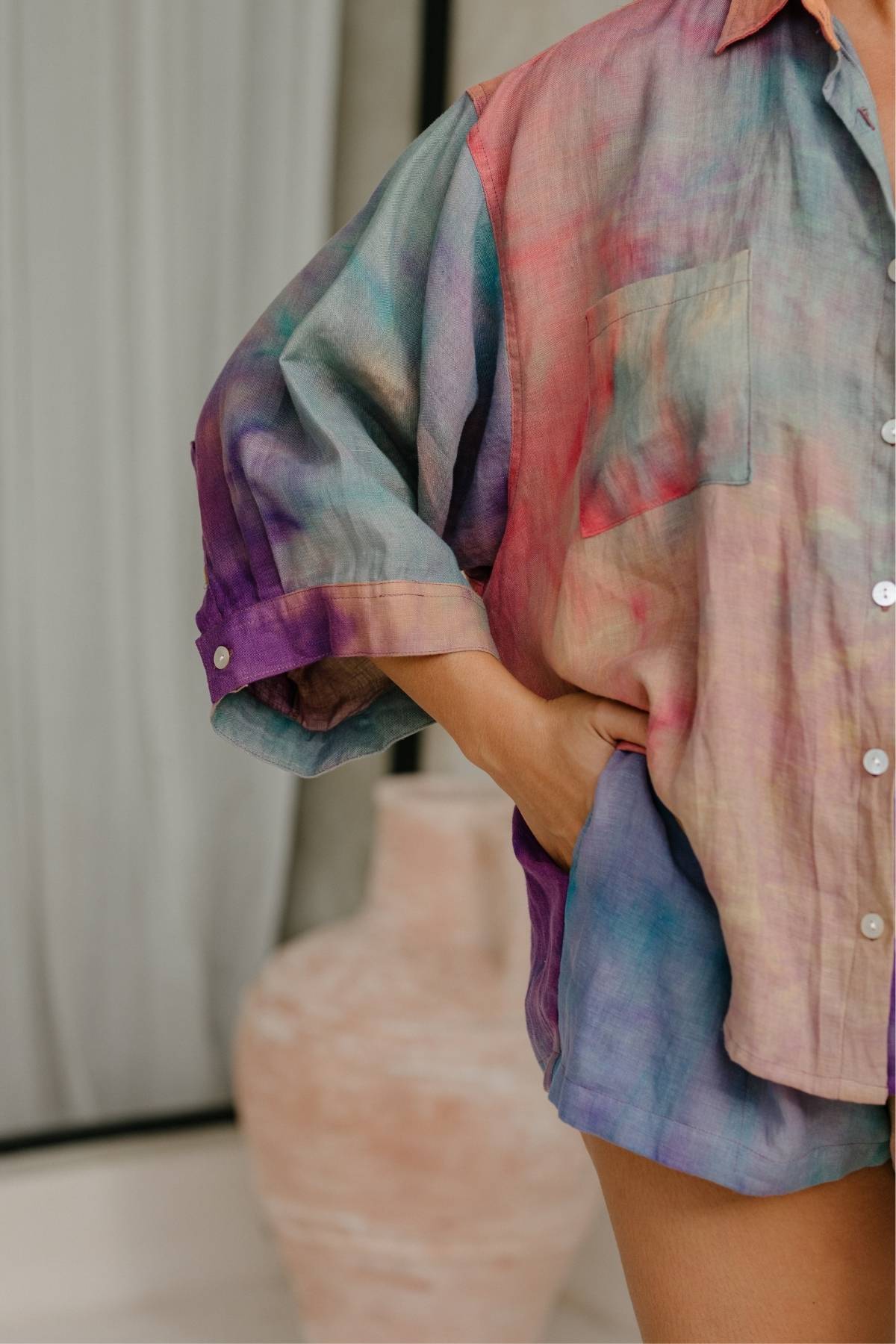 Limited Edition Nidra Button Down Top (Rainbeau, Plant Dyed)