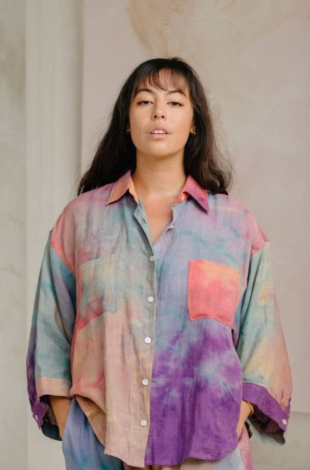 Limited Edition Nidra Button Down Top (Rainbeau, Plant Dyed)