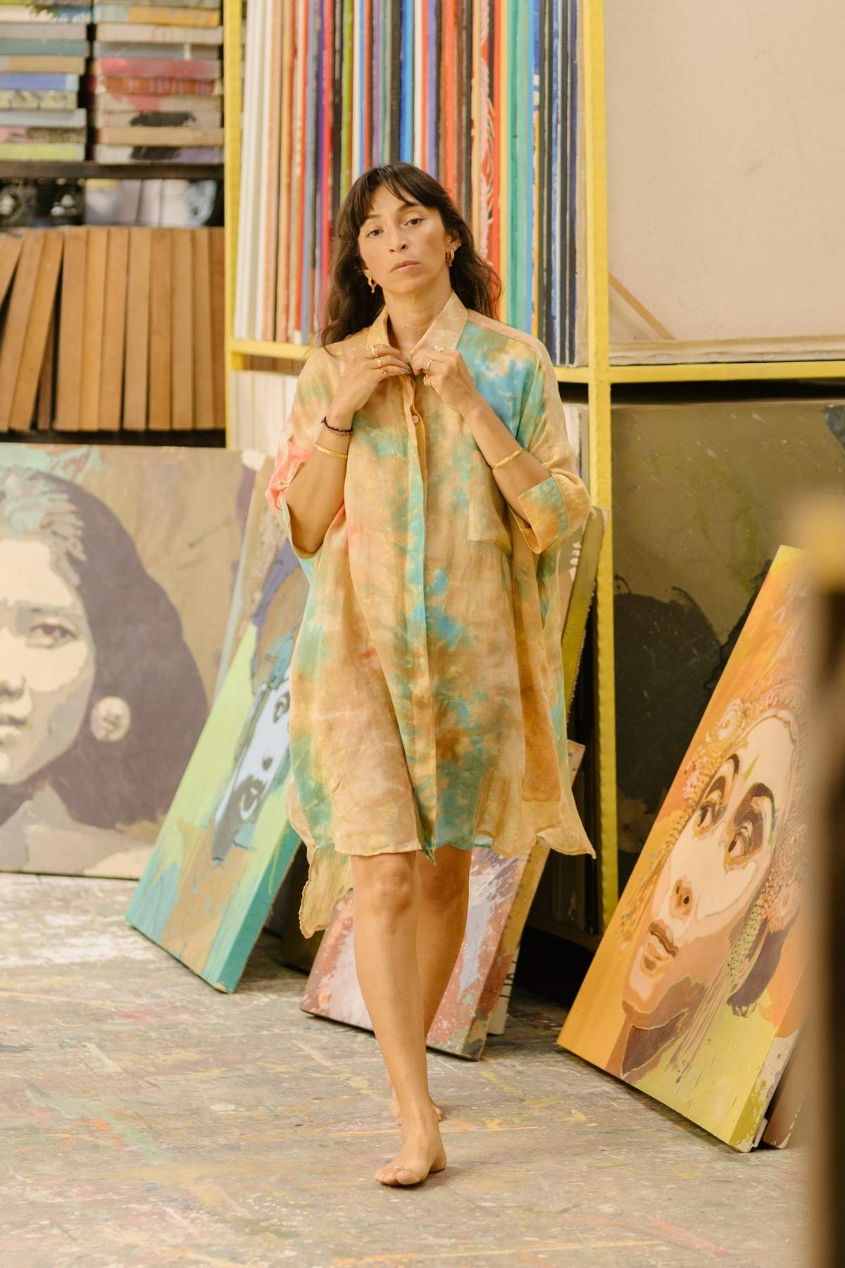 Golden Sunset Linen Suka Button Down Long Top