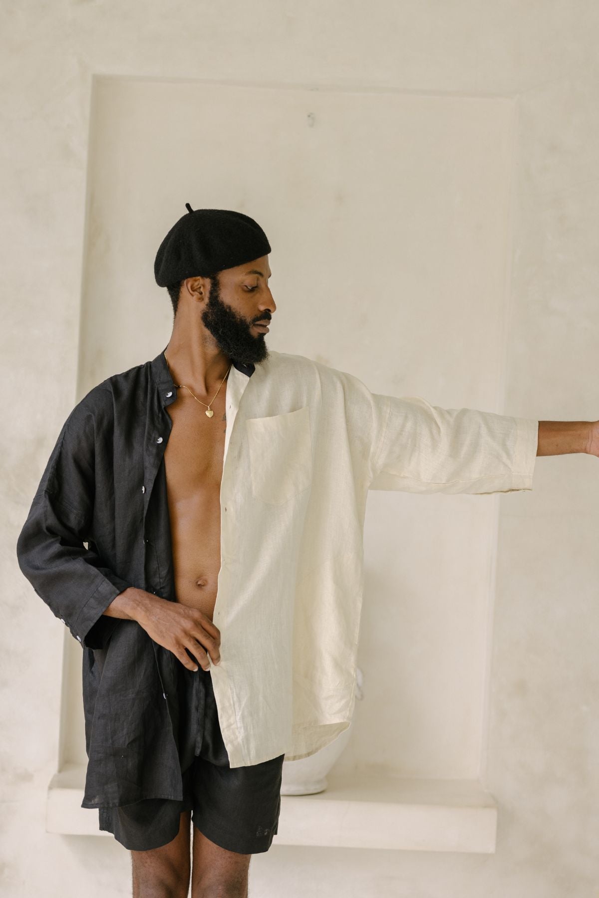 Yin Yang Linen Camisa Del Novio Set (Top & Bottom )