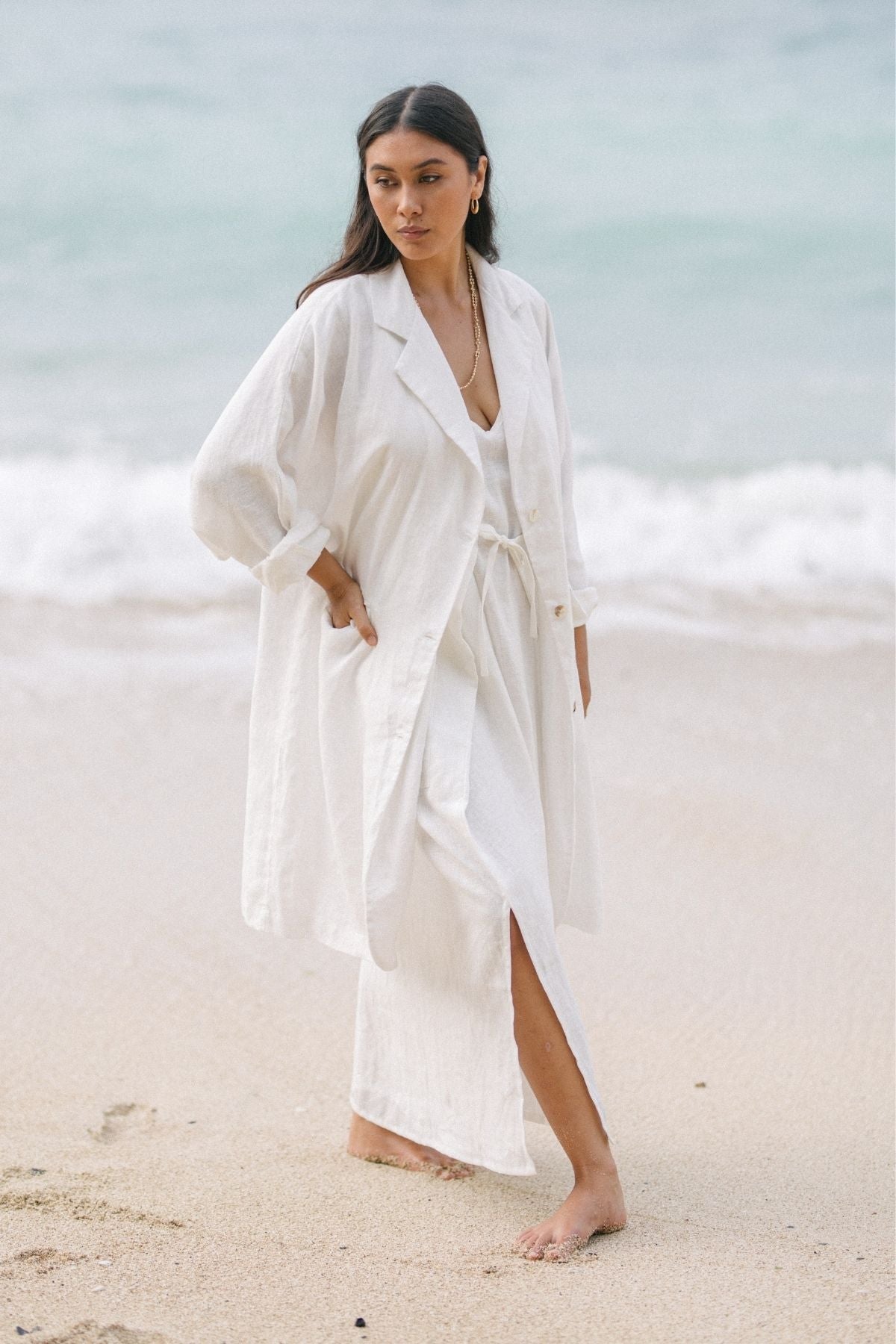 Rumi White Linen Jacket CA