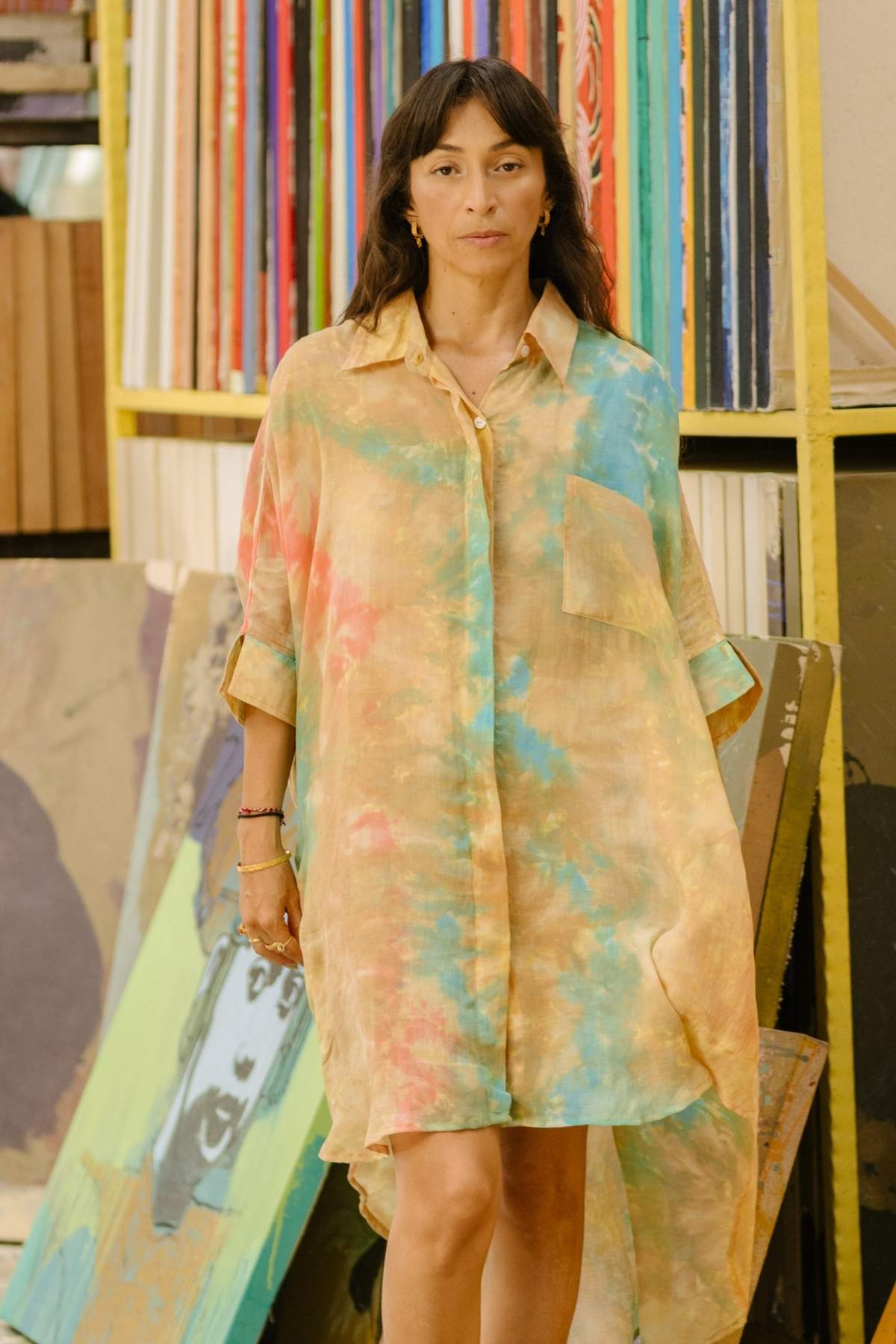 Golden Sunset Linen Suka Button Down Long Top