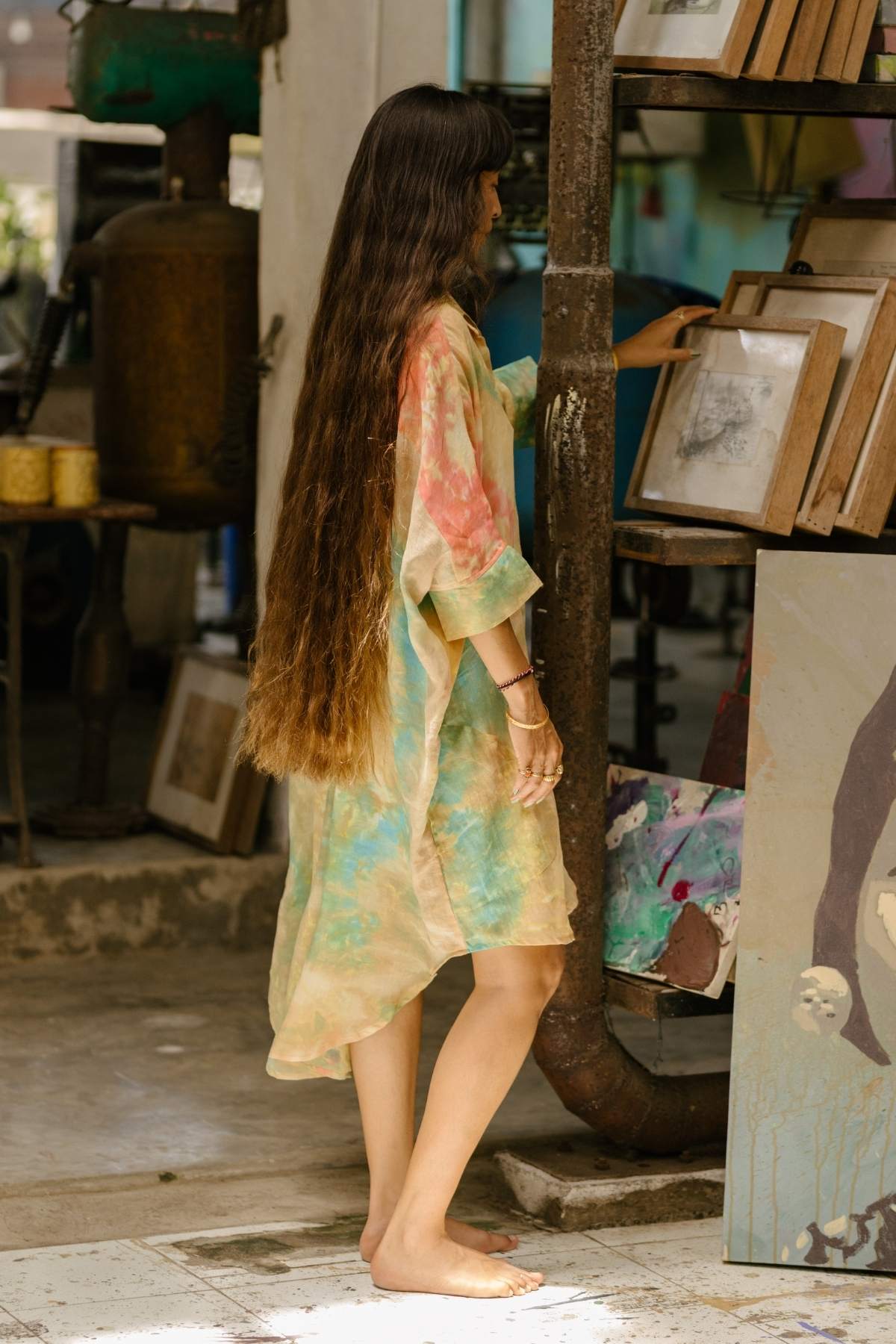 Golden Sunset Linen Suka Button Down Long Top