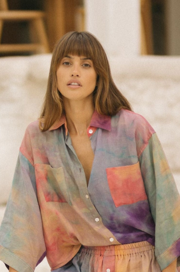 Limited Edition Nidra Button Down Top (Rainbeau, Plant Dyed)