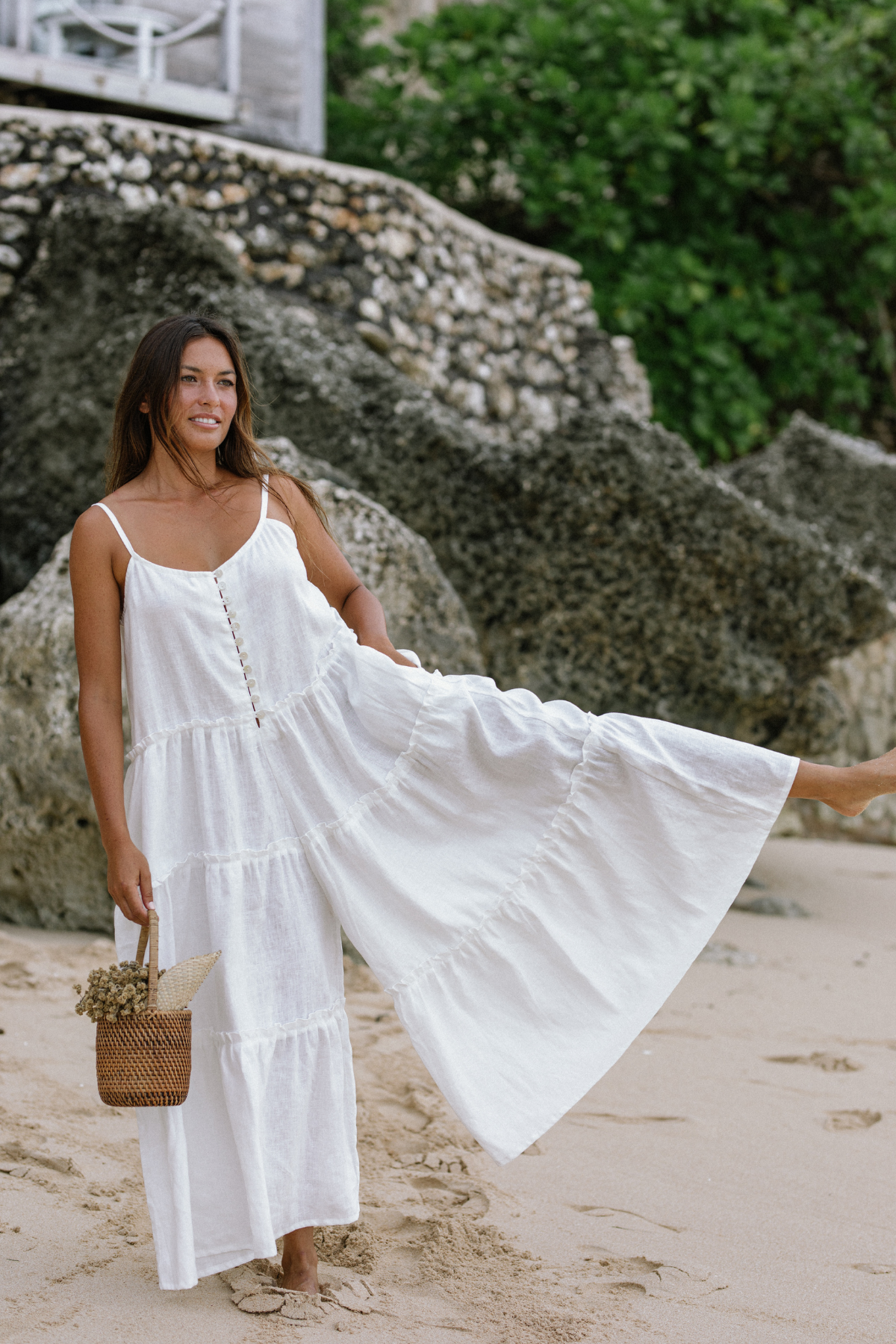 La Mexicana Playsuit Long Ruffle (100% Linen - Multiple Colors) WI