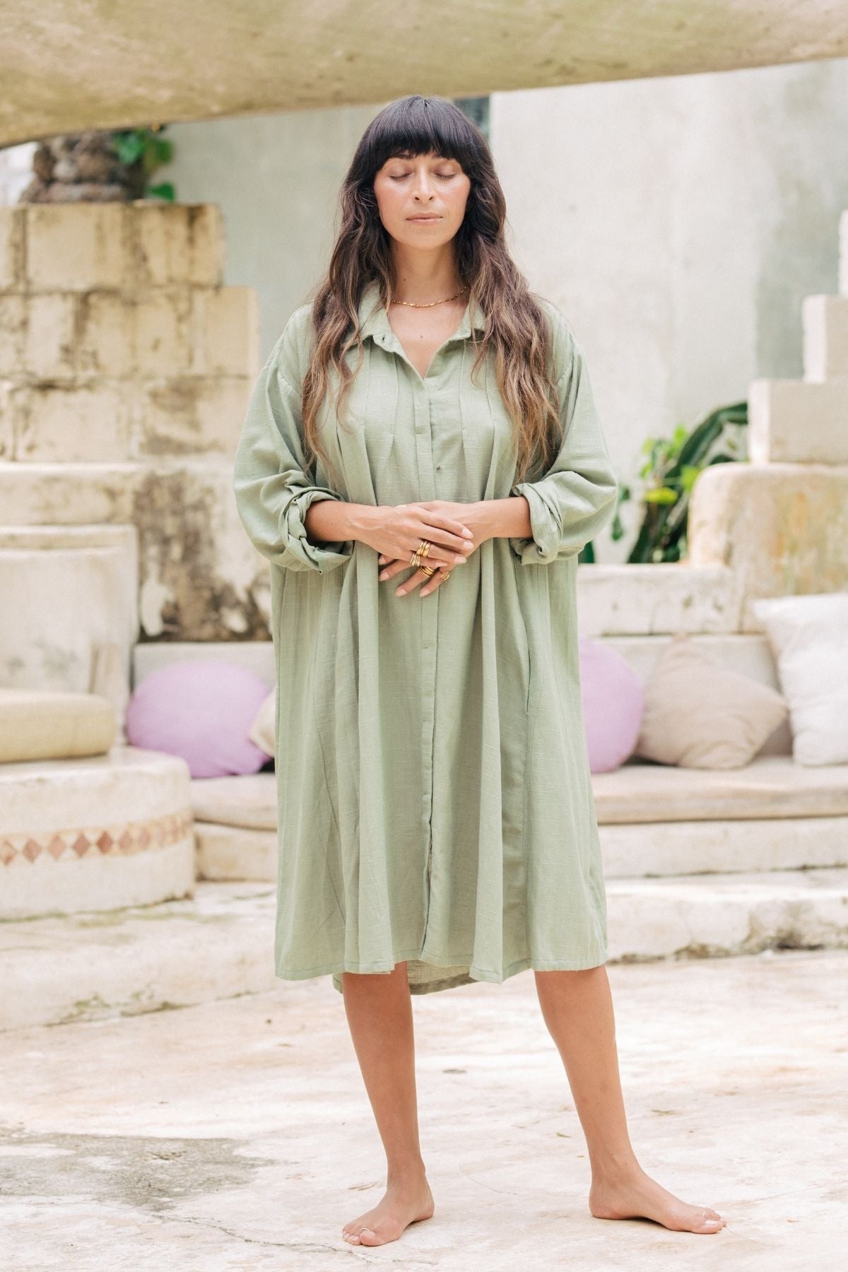 Kundalini Gown Short (Linen / Rayon) Sage Green (W)