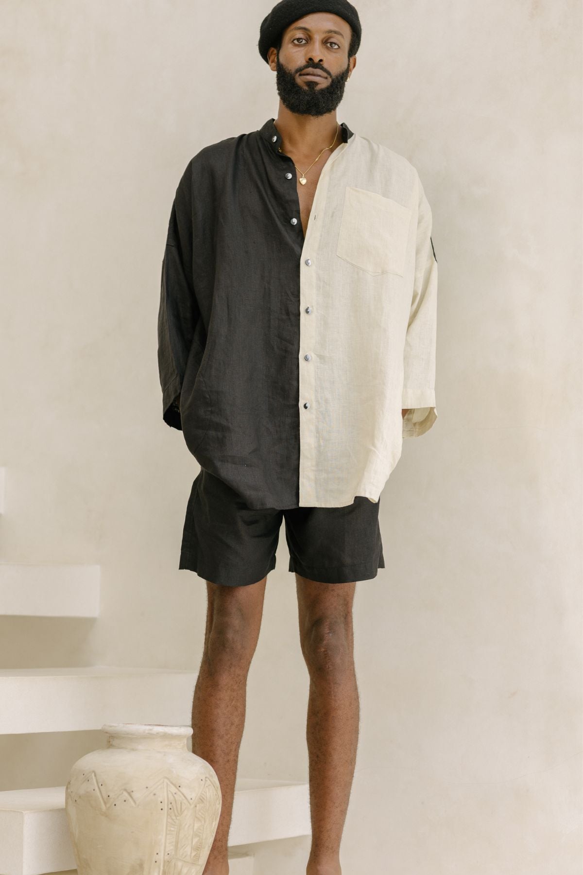 Yin Yang Linen Camisa Del Novio Set (Top & Bottom )