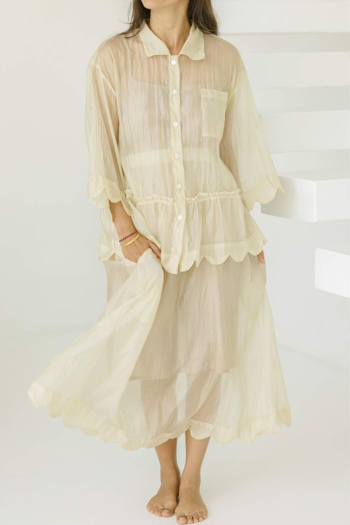 Ophilia Top & Skirt - Set Optional, Sheer Silk, Moonlight - PR