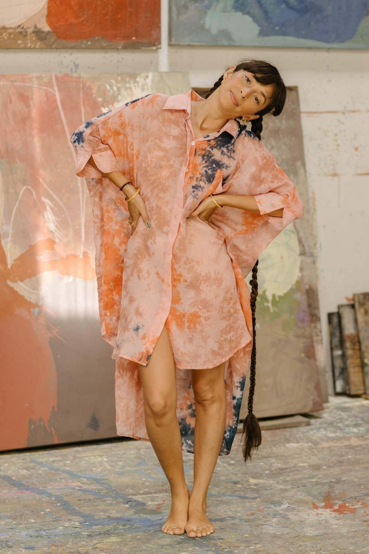 Uluwatu Sunset Sky Linen Suka Button Down Long Top