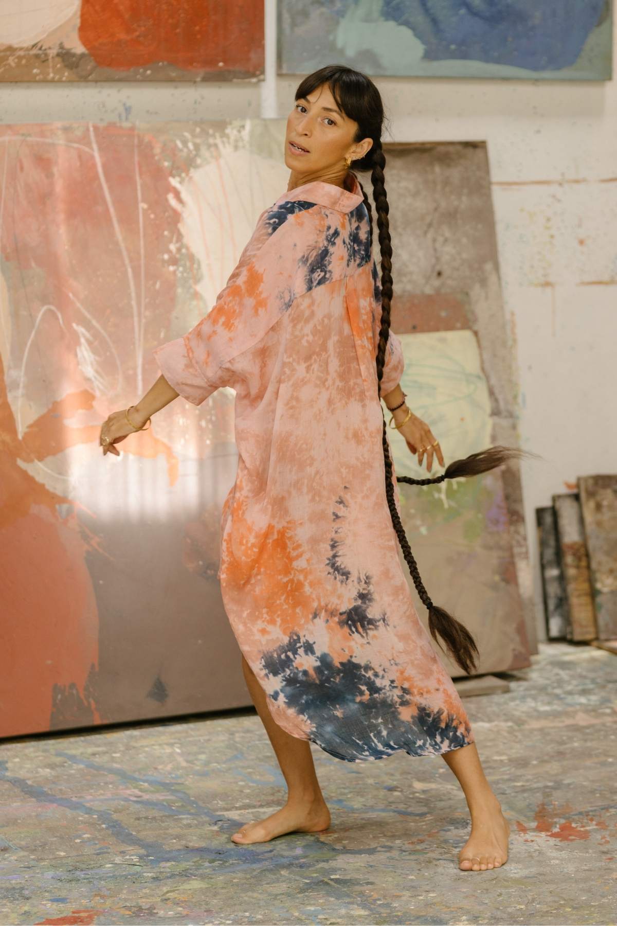 Uluwatu Sunset Sky Linen Suka Button Down Long Top