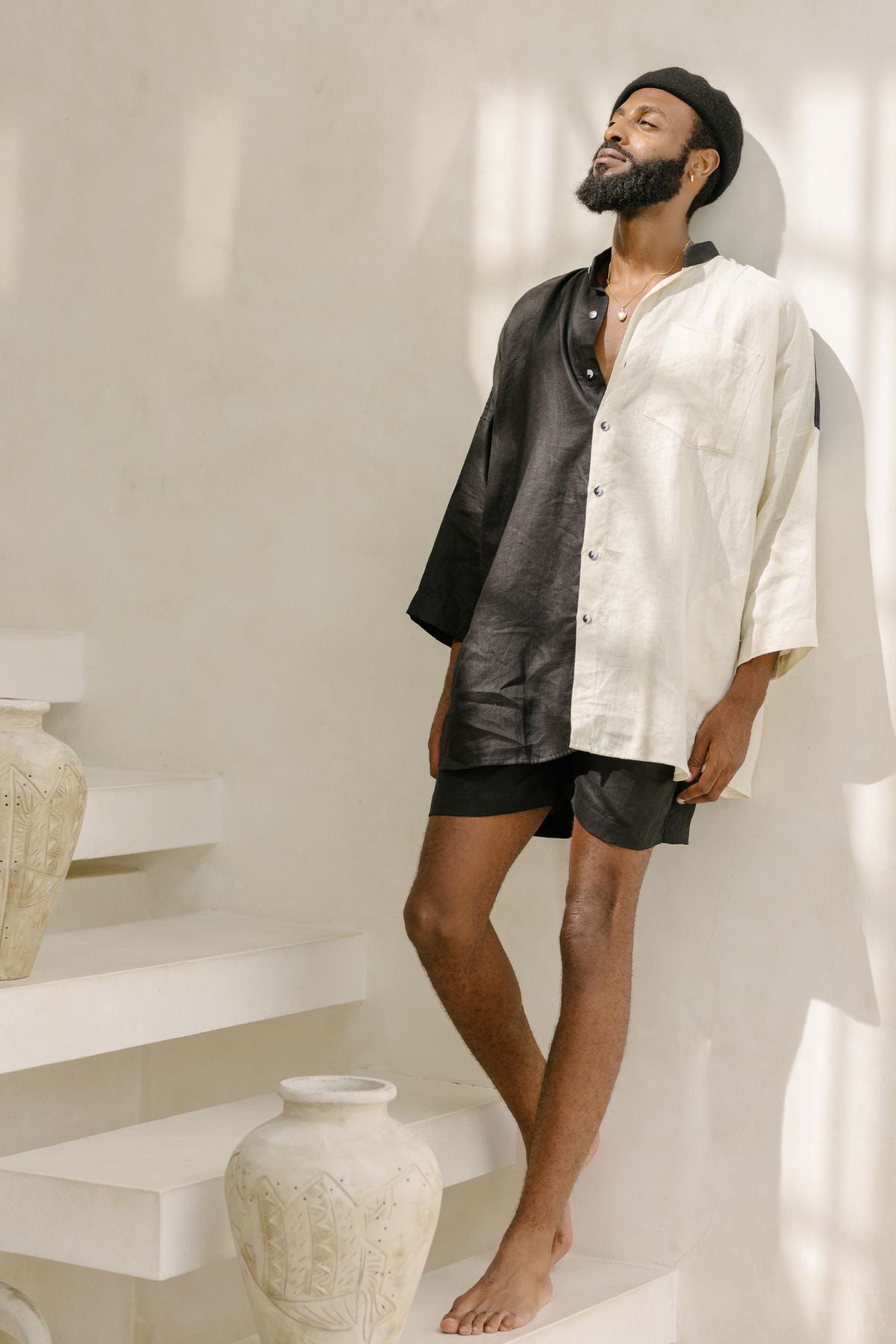 Yin Yang Linen Camisa Del Novio Set (Top & Bottom )