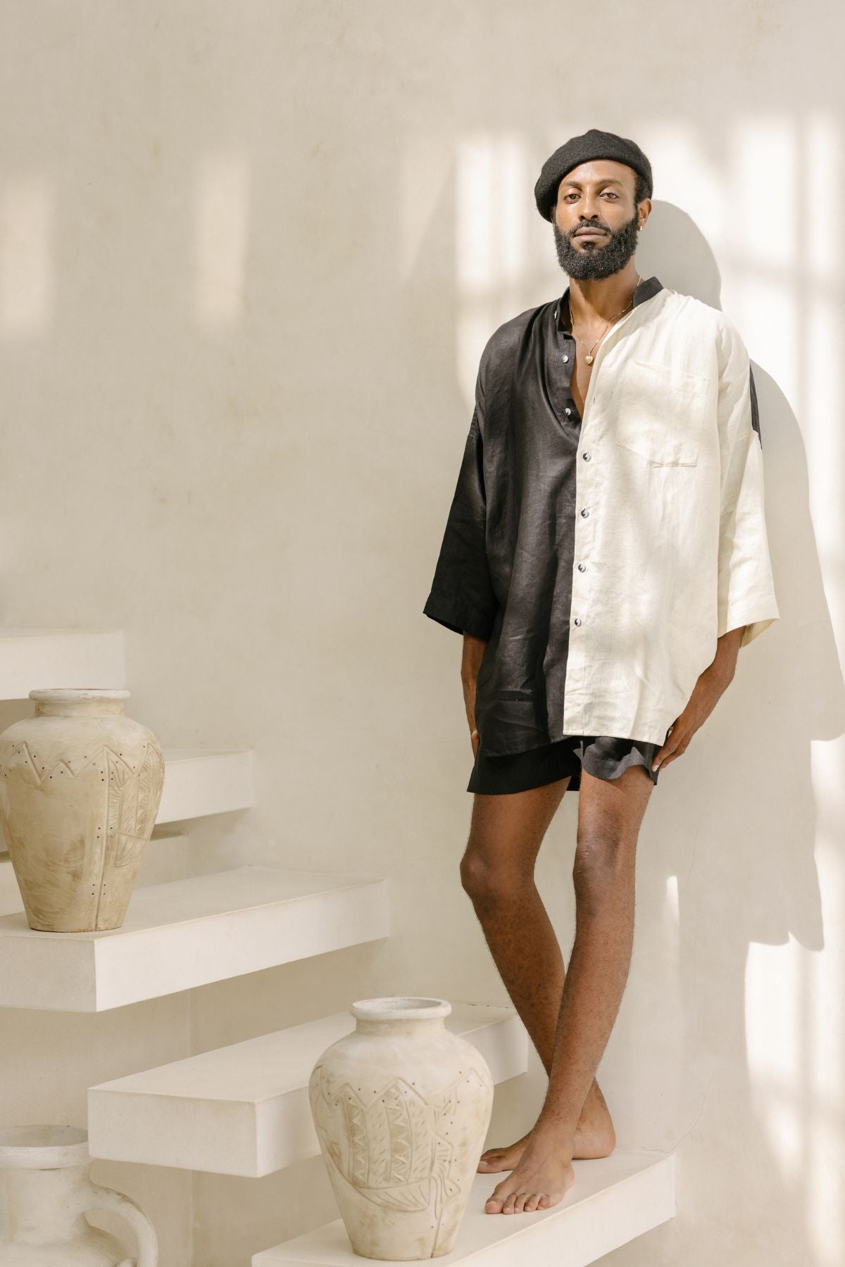 Yin Yang Linen Camisa Del Novio Set (Top & Bottom )