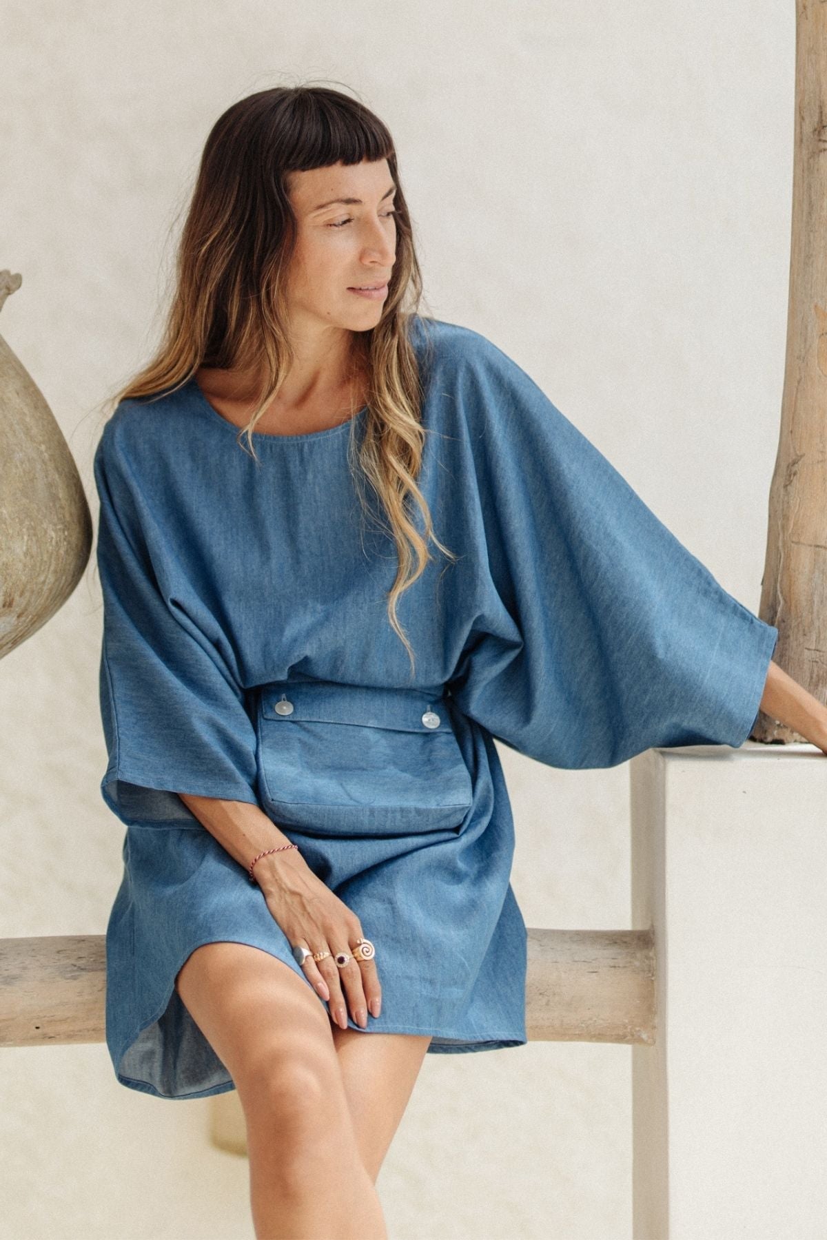 Stone Washed Denim Butterfly Tunic SS