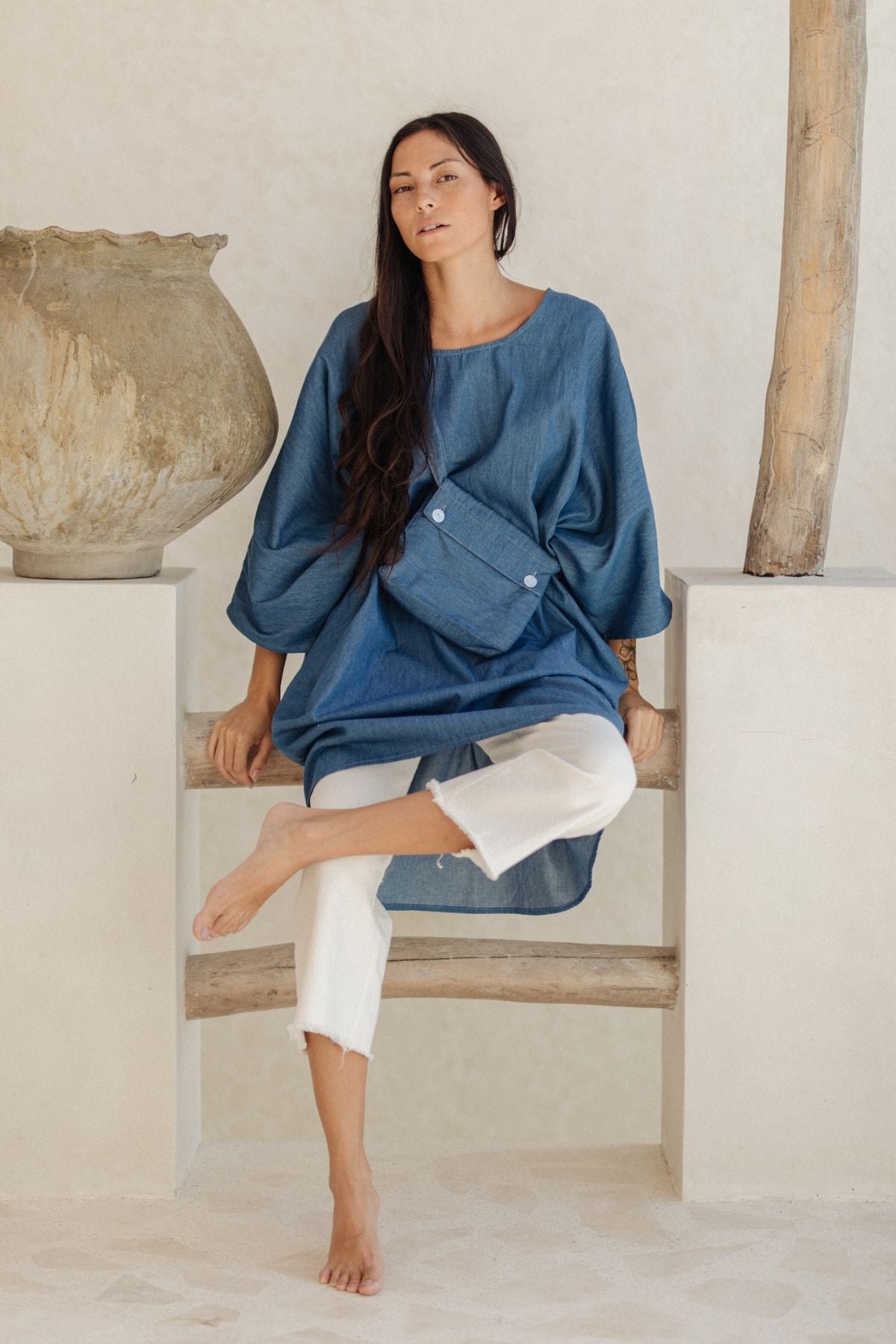 Stone Washed Denim Butterfly Tunic SS