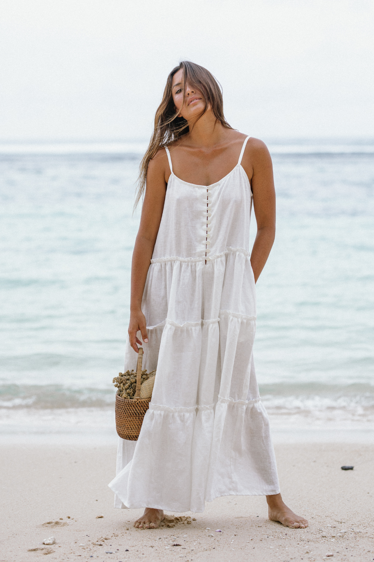La Mexicana Playsuit Long Ruffle (100% Linen - Multiple Colors) WI
