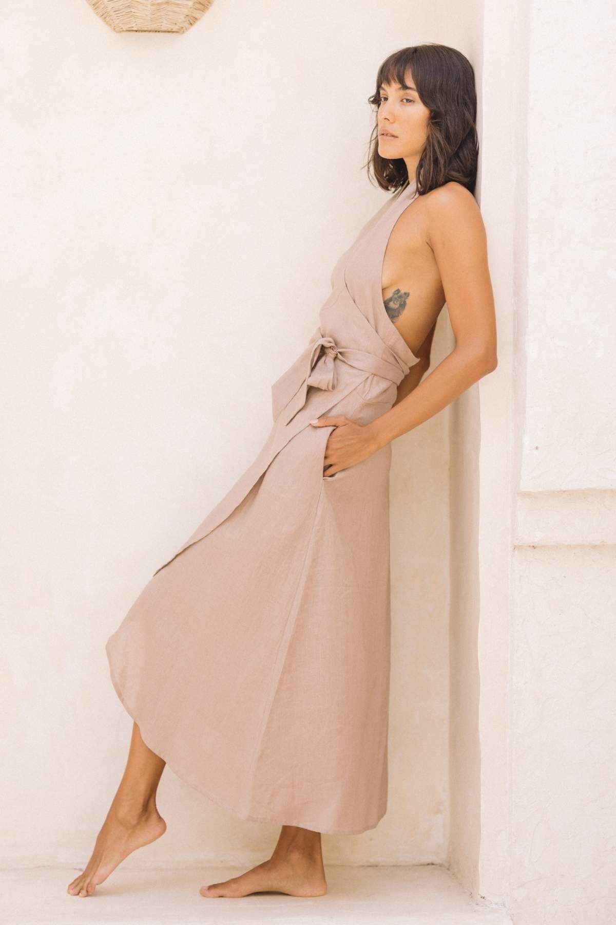 Raya Wrap Dress (100% Linen, Lavender)