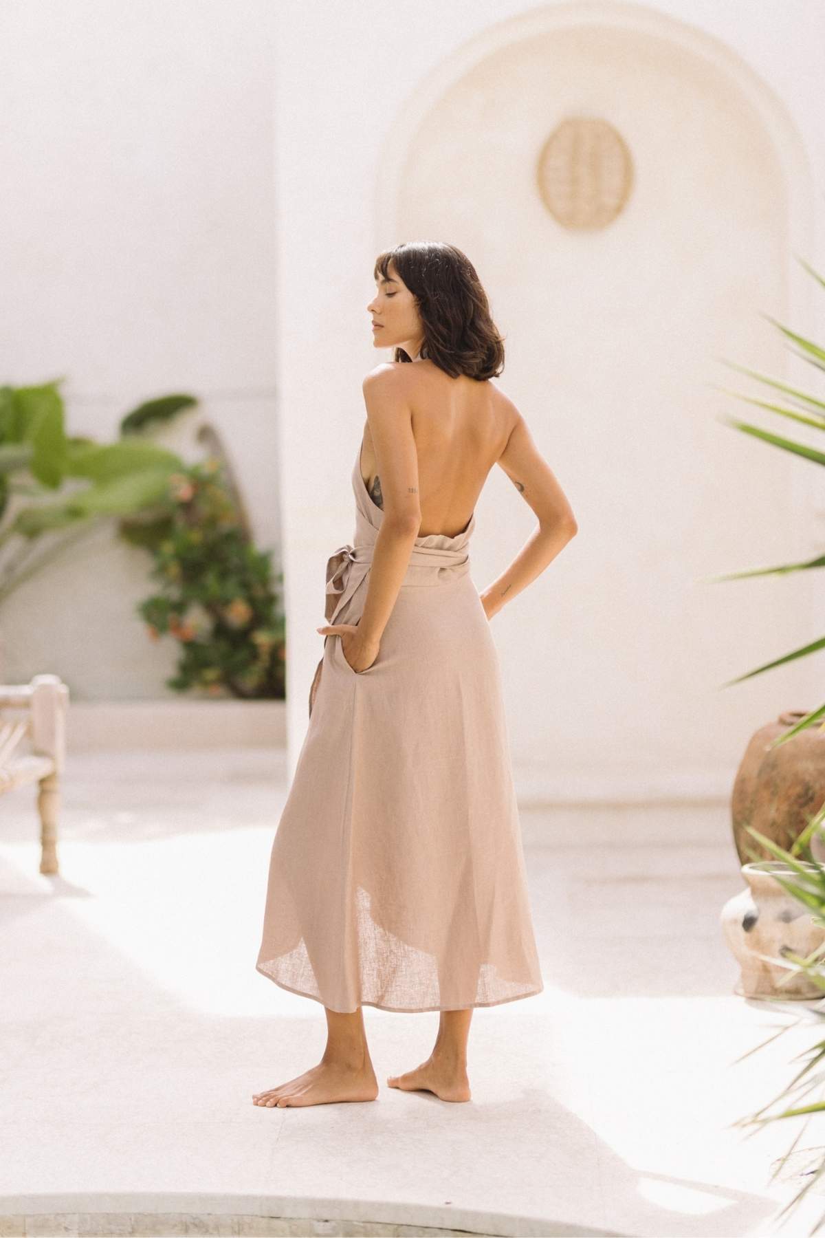 Raya Wrap Dress (100% Linen, Lavender)