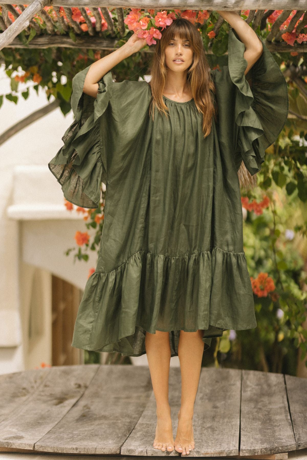Brida Gown Long (100% light linen, Moon Light or Forest Green)
