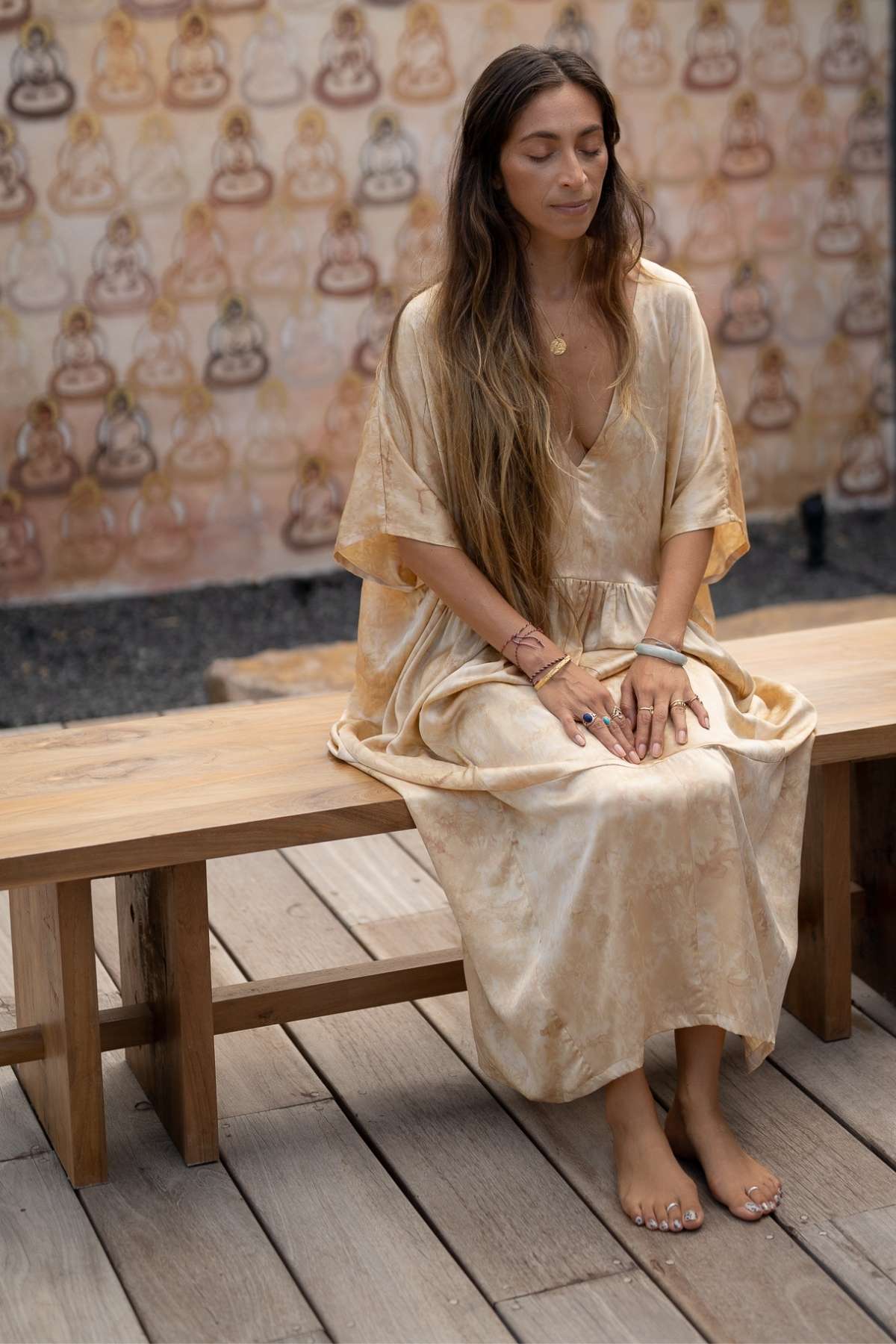 Botanically dyed silk gown in rose colorway, one size, ethically made in Bali Indonesia