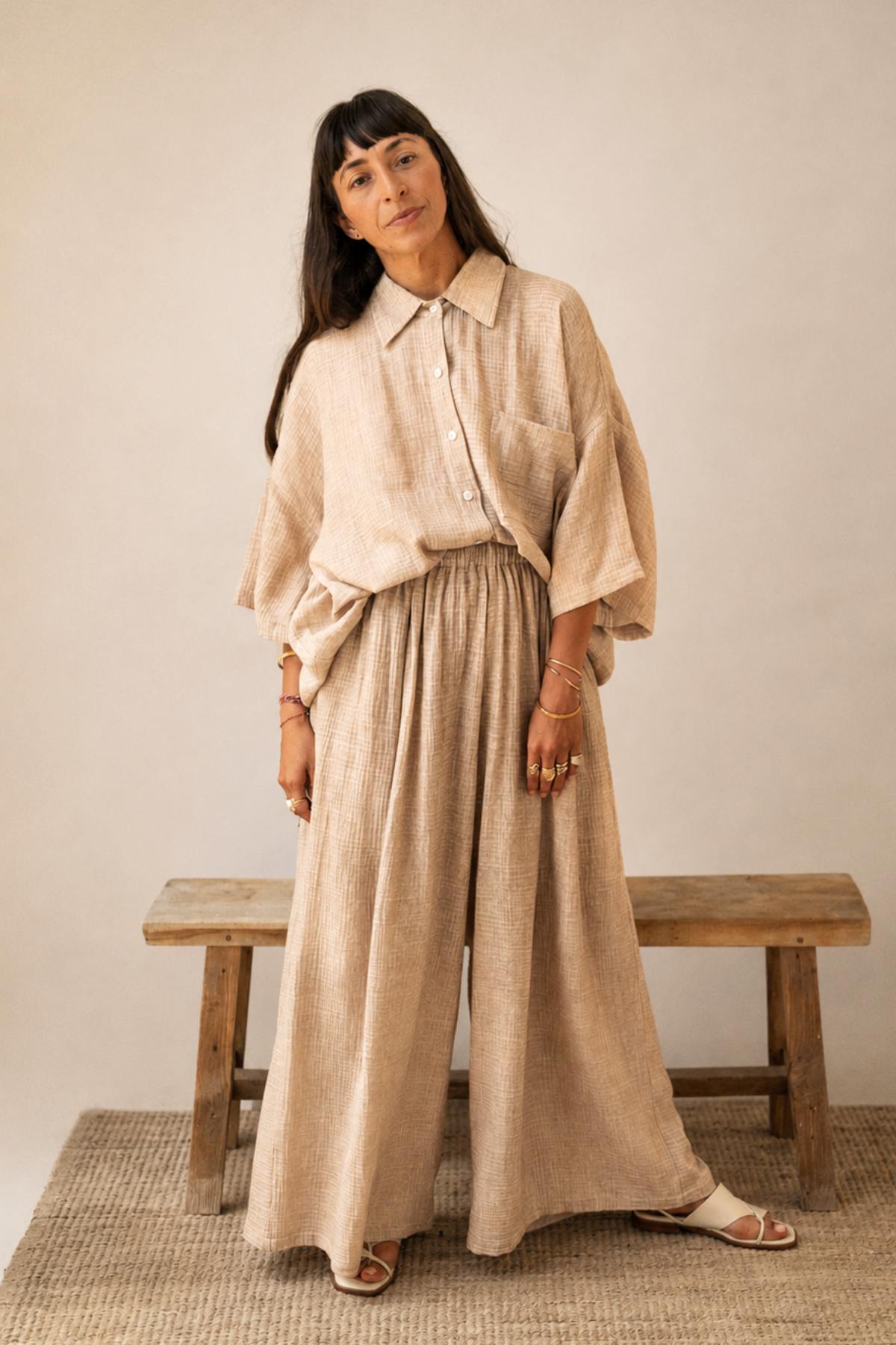 The Hana Set in 100% natural bubble cotton, handmade in Bali