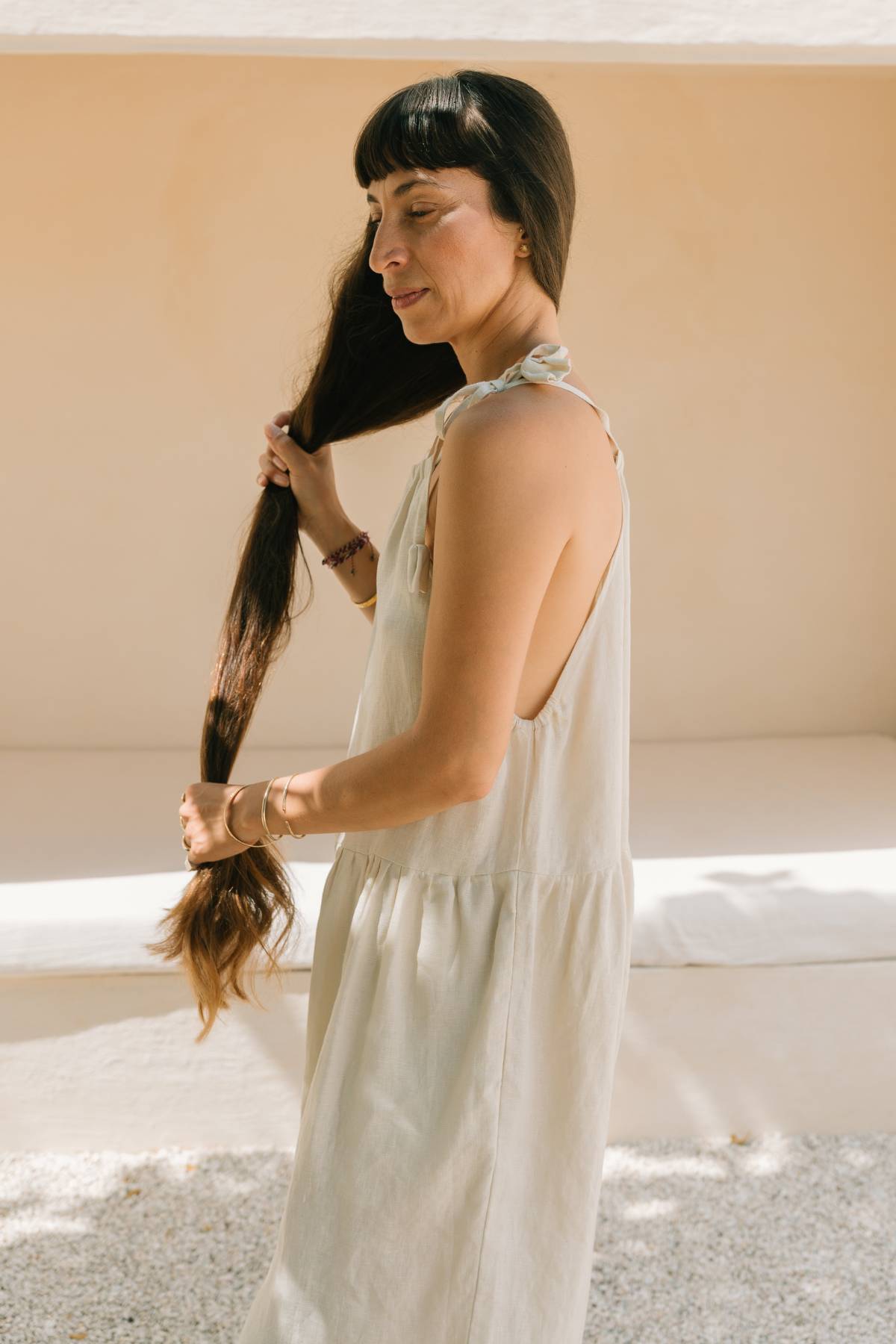 A quiet morning ritual before touching the hair, Bali light