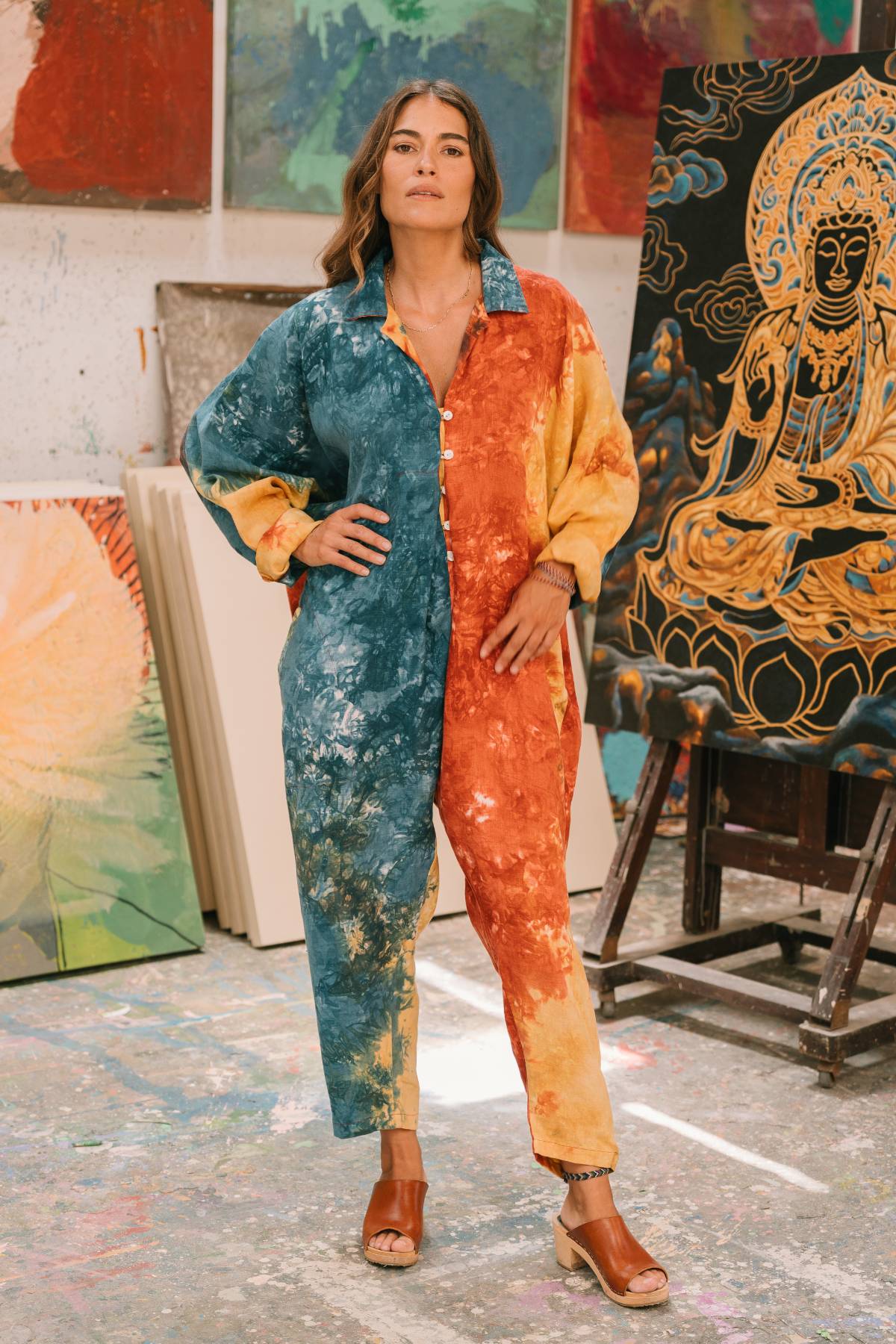Sat Torri Mahashivrati Playsuit in botanically dyed French linen, handmade in Bali