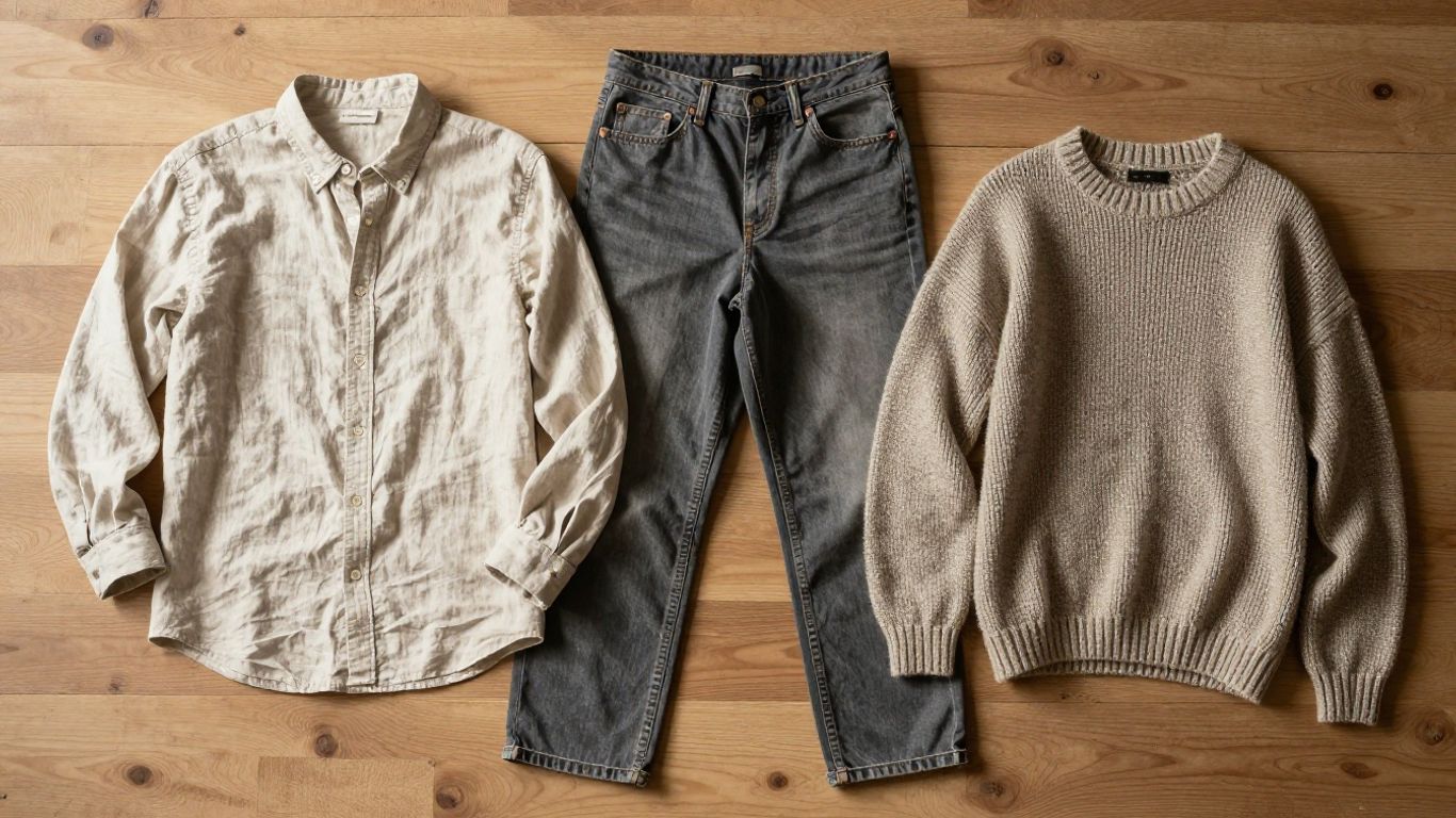 Sustainable clothing flat lay for a conscious wardrobe.