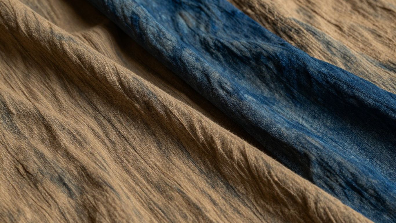 Earthy toned botanical dye clothing fabric texture.