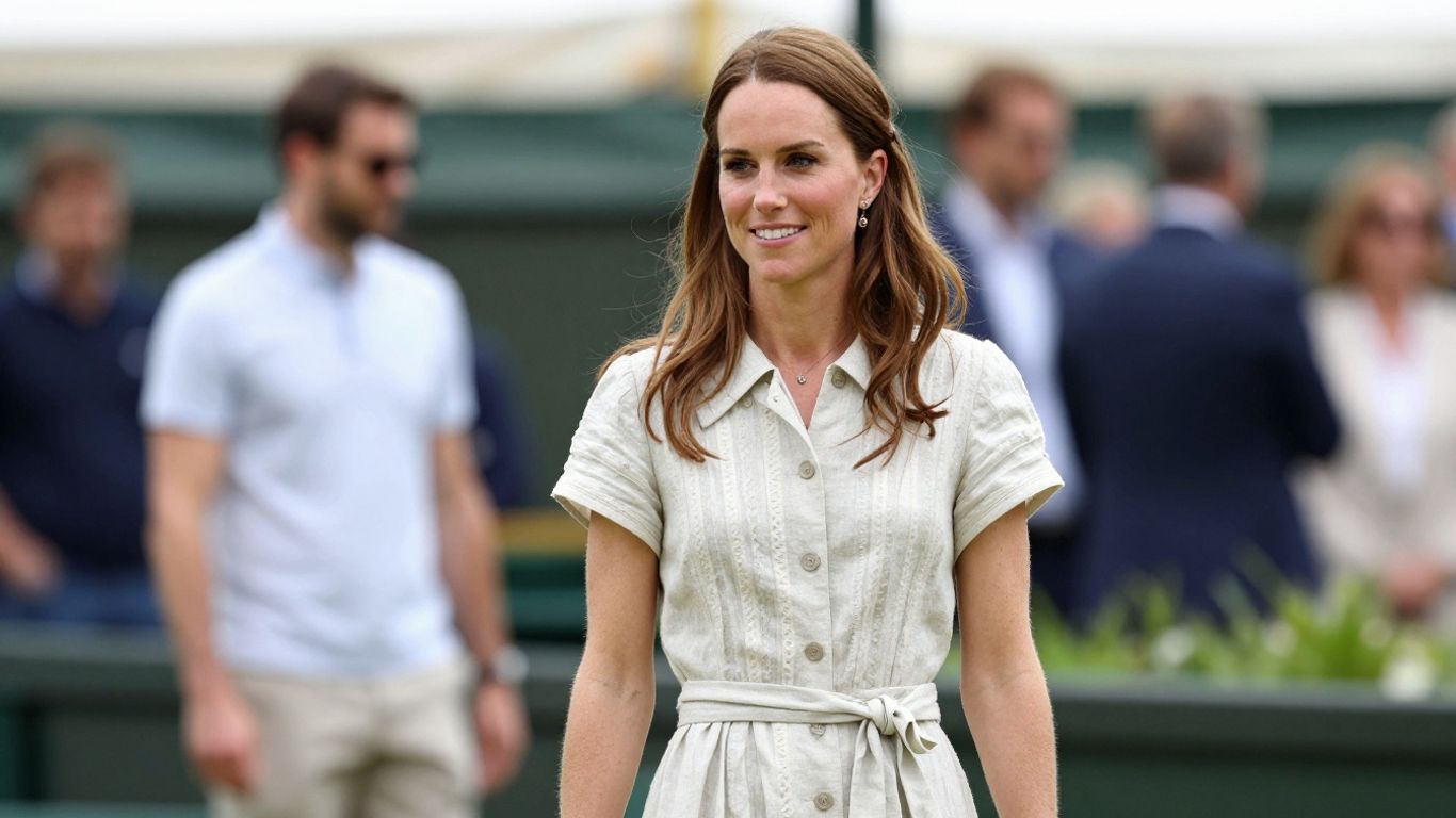 [Pippa Middleton] in a chic linen dress at Wimbledon.