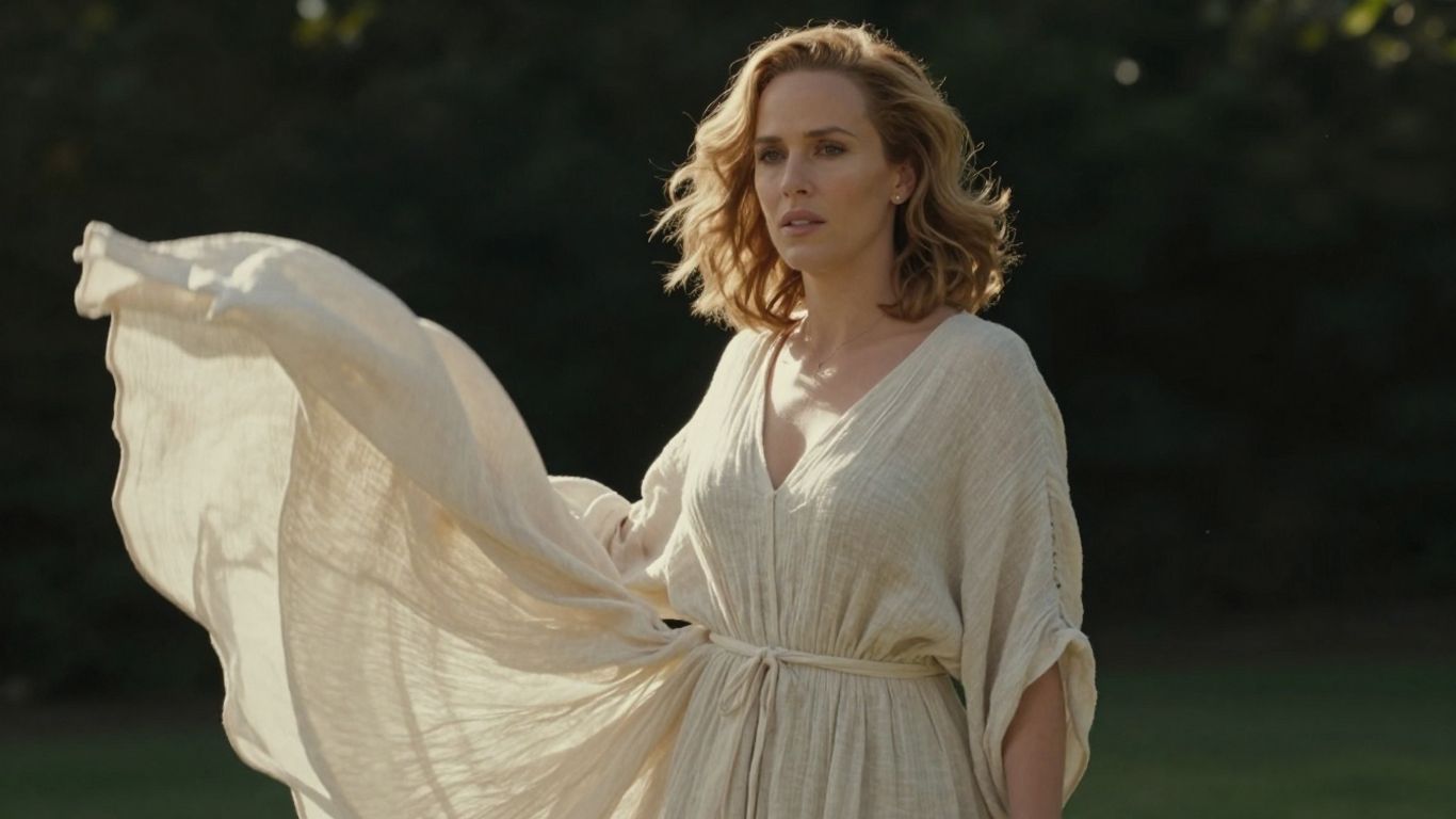 [Gillian Anderson] in a classic linen dress.