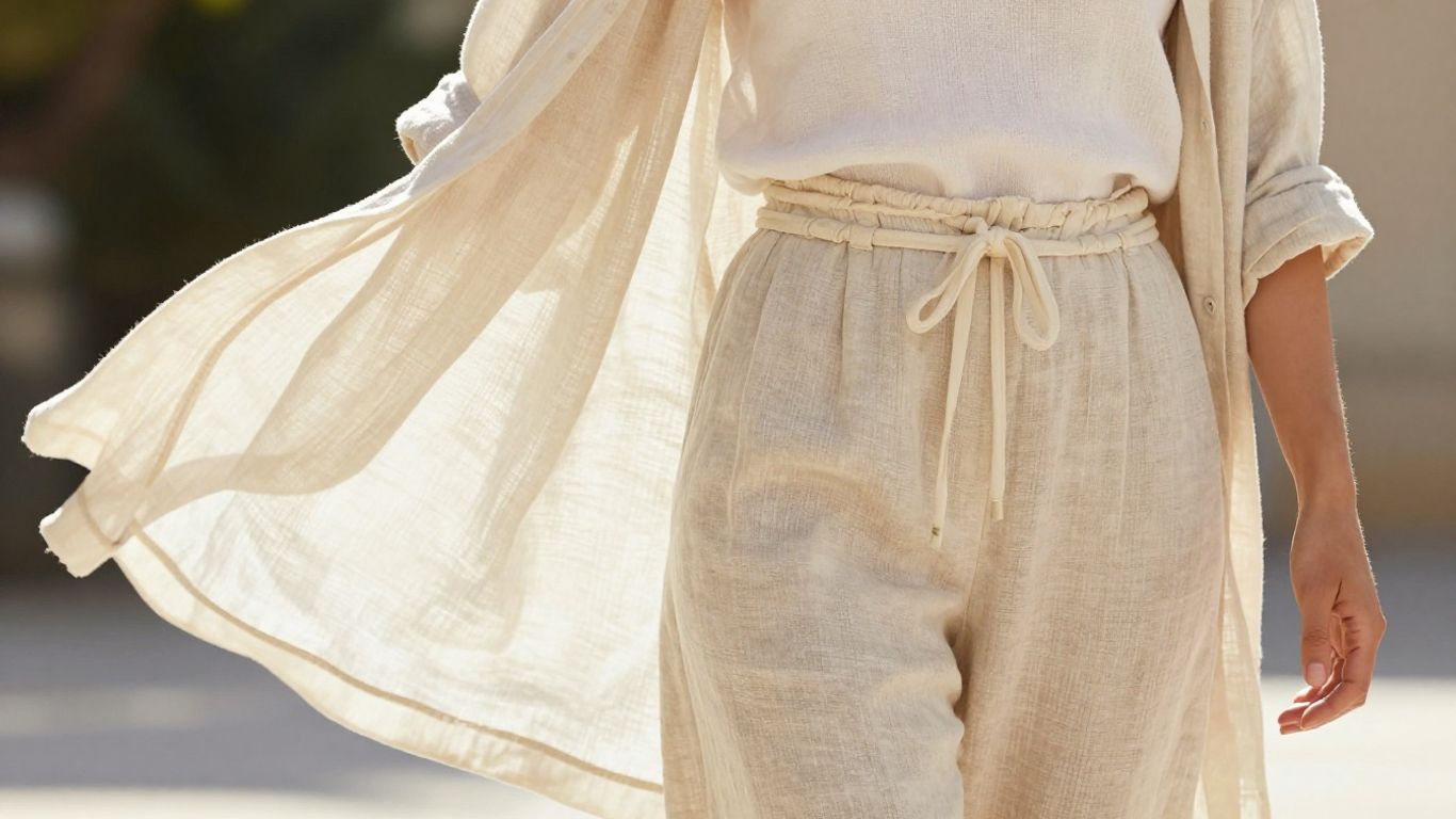 [Gigi Hadid] in a chic linen outfit, summer fashion.