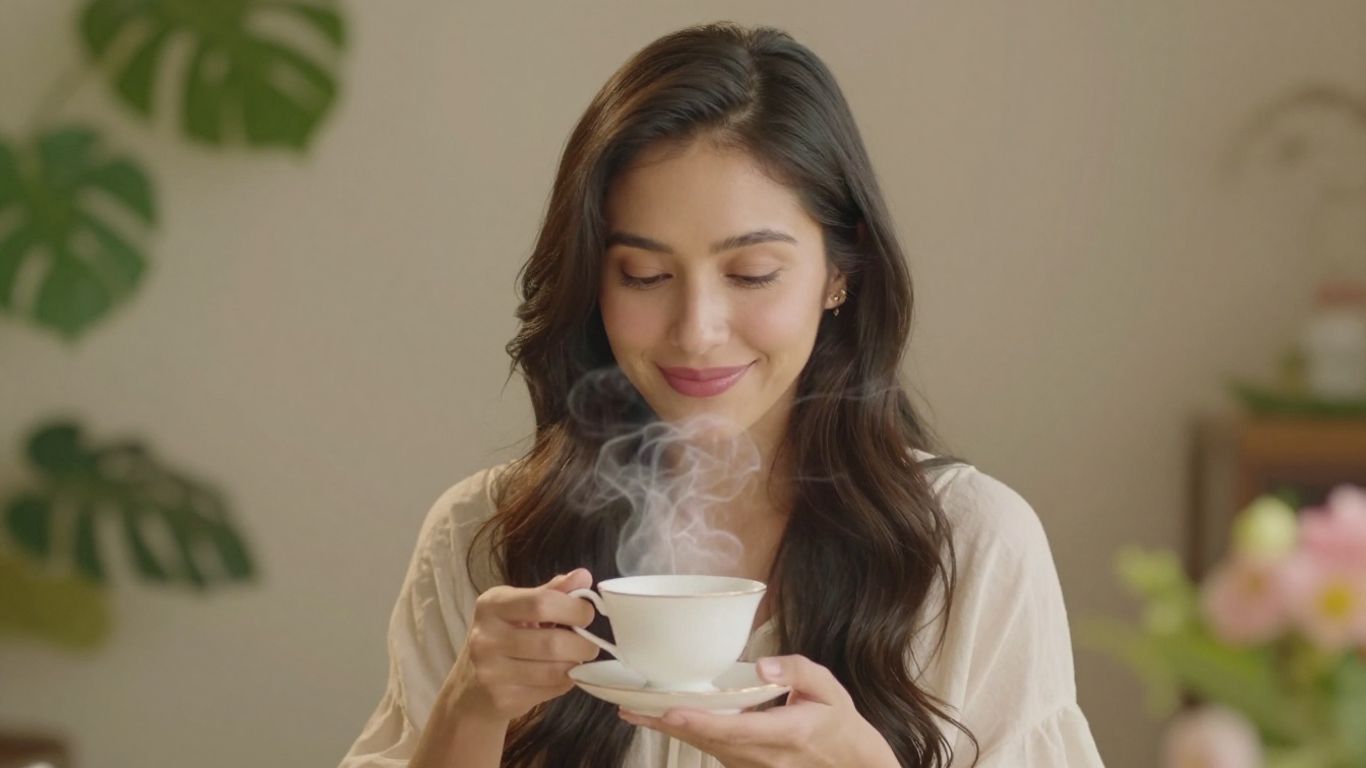 Myrah Peñaloza with tea, radiating inner goddess energy.