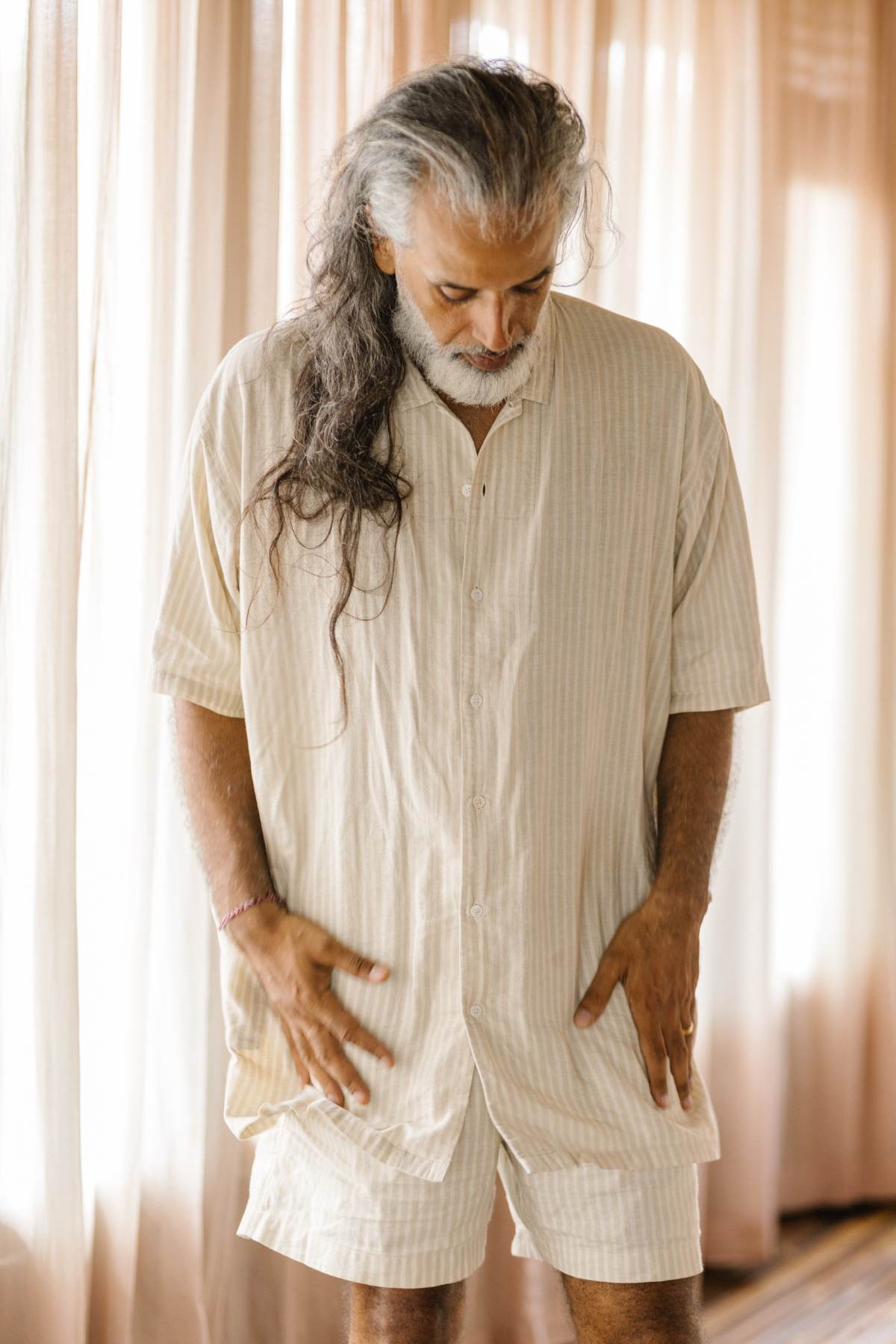 Kai Top Long Mens Linen Pinstripe Set