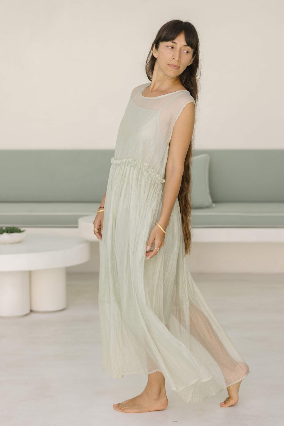Dolly Dress Sheer Silk Matcha
