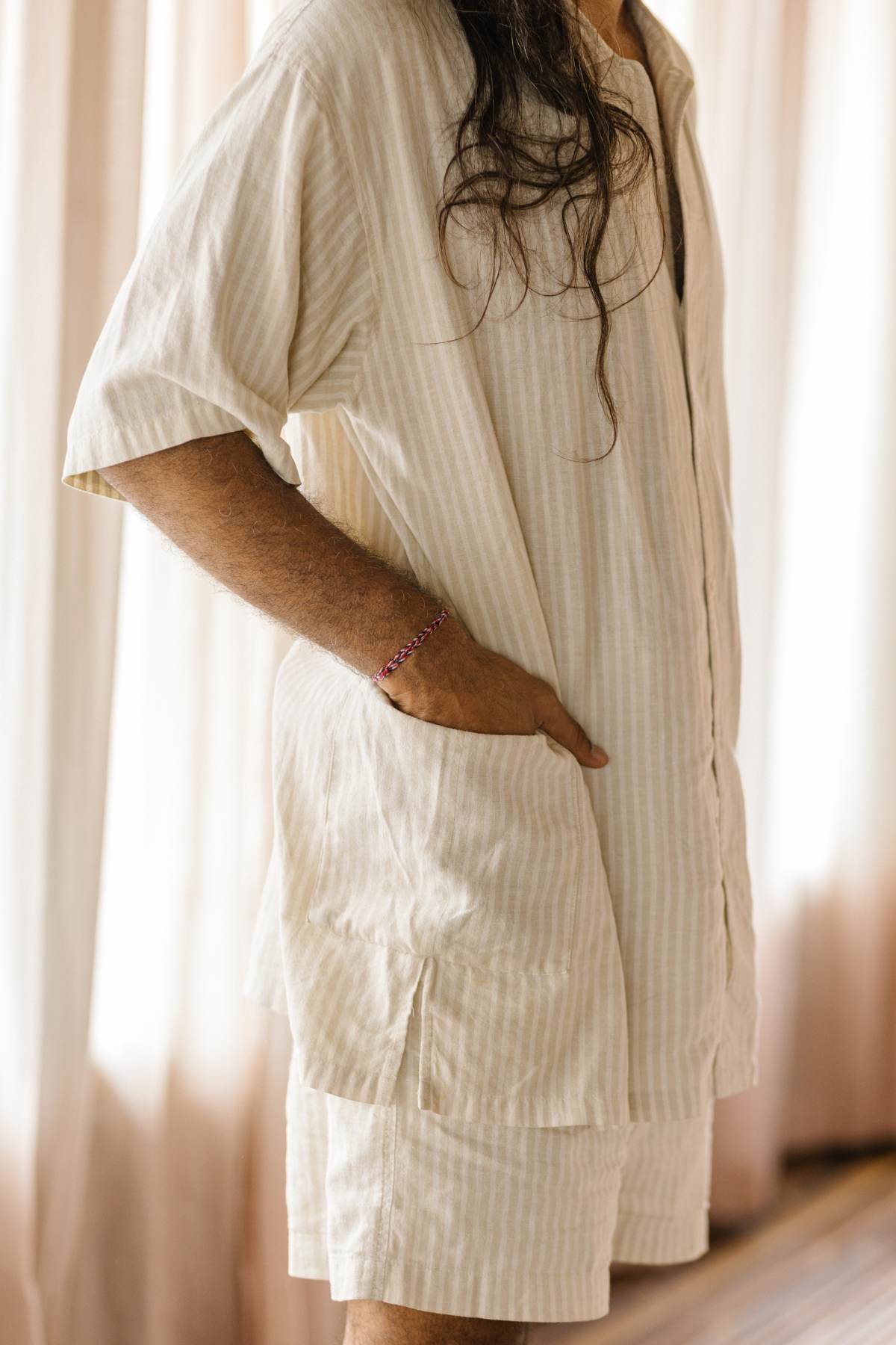 Kai Top Long Mens Linen Pinstripe Set