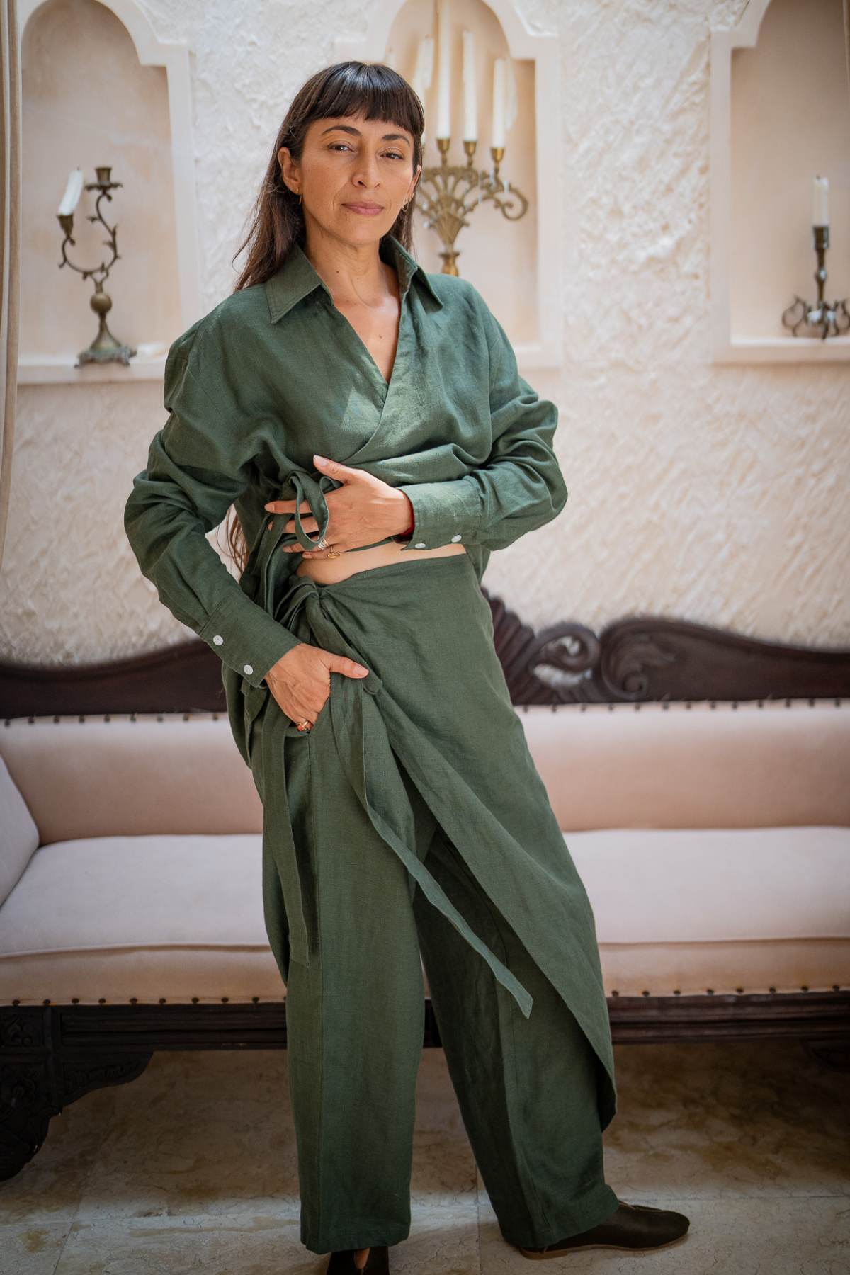 Nam Wrap Top Set with Wrap Linen Pants