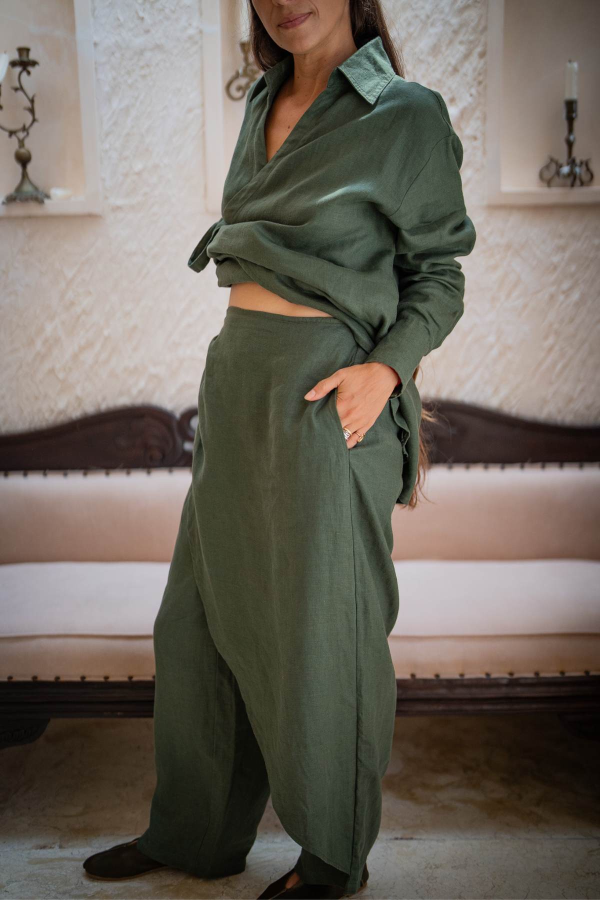 Nam Wrap Top Set with Wrap Linen Pants