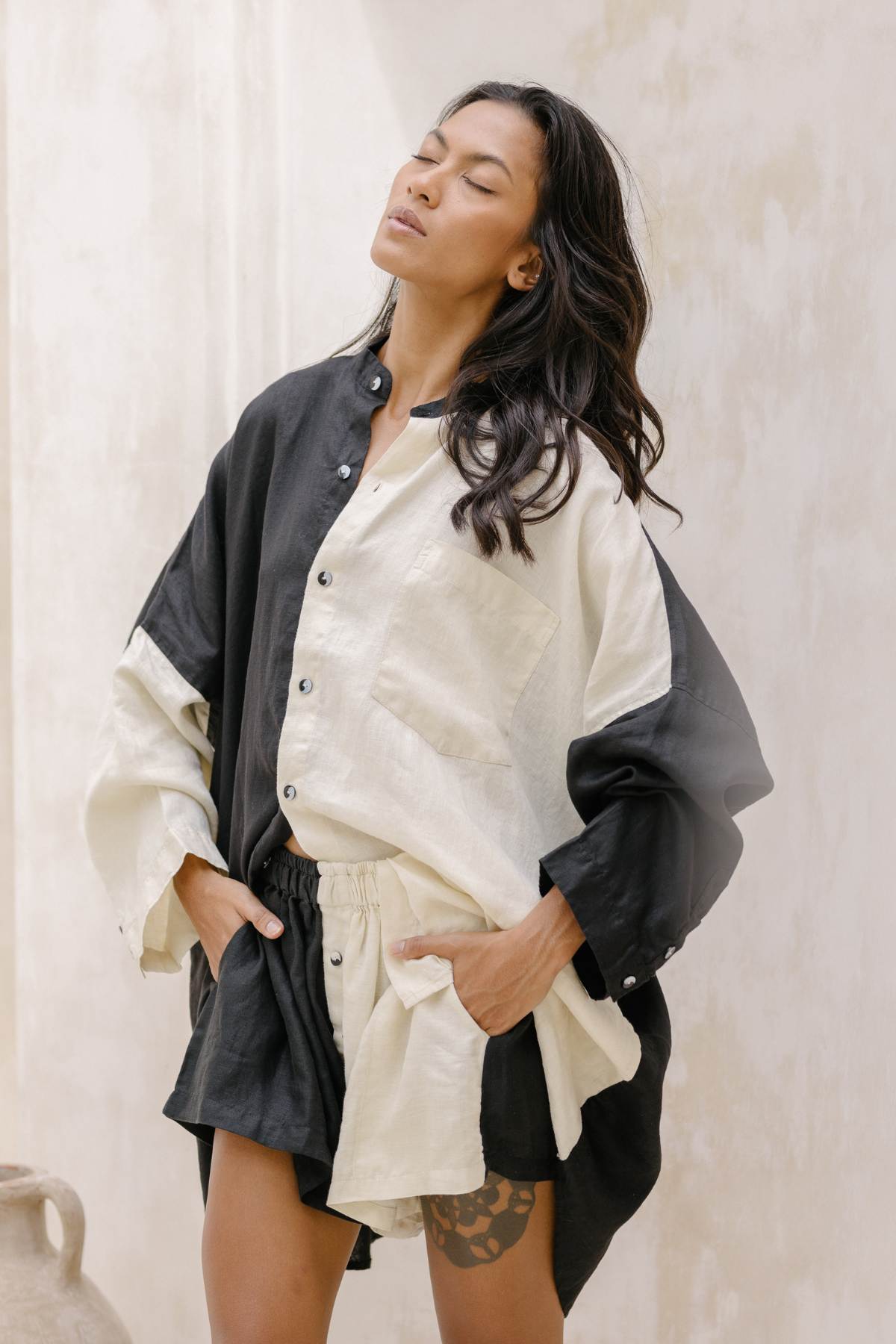 Yin Yang Linen Camisa Del Novio Set  (Top & Bottom, MADE TO ORDER, Uni-Sex)